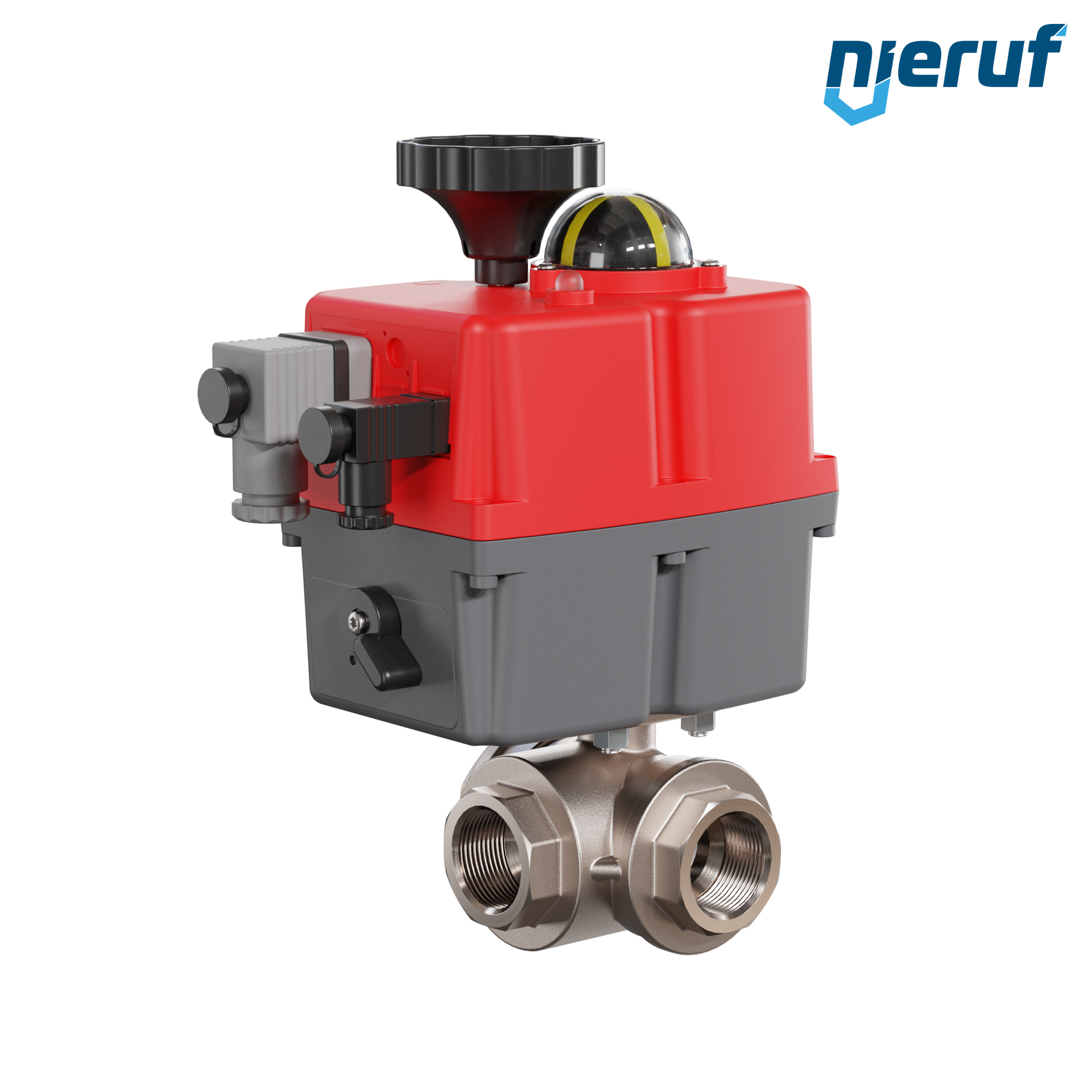valvola a sfera a 3 vie con attuatore elettrico 24-240V DN25 - 1" pollici ottone a passaggio totale con incavo a forma di T