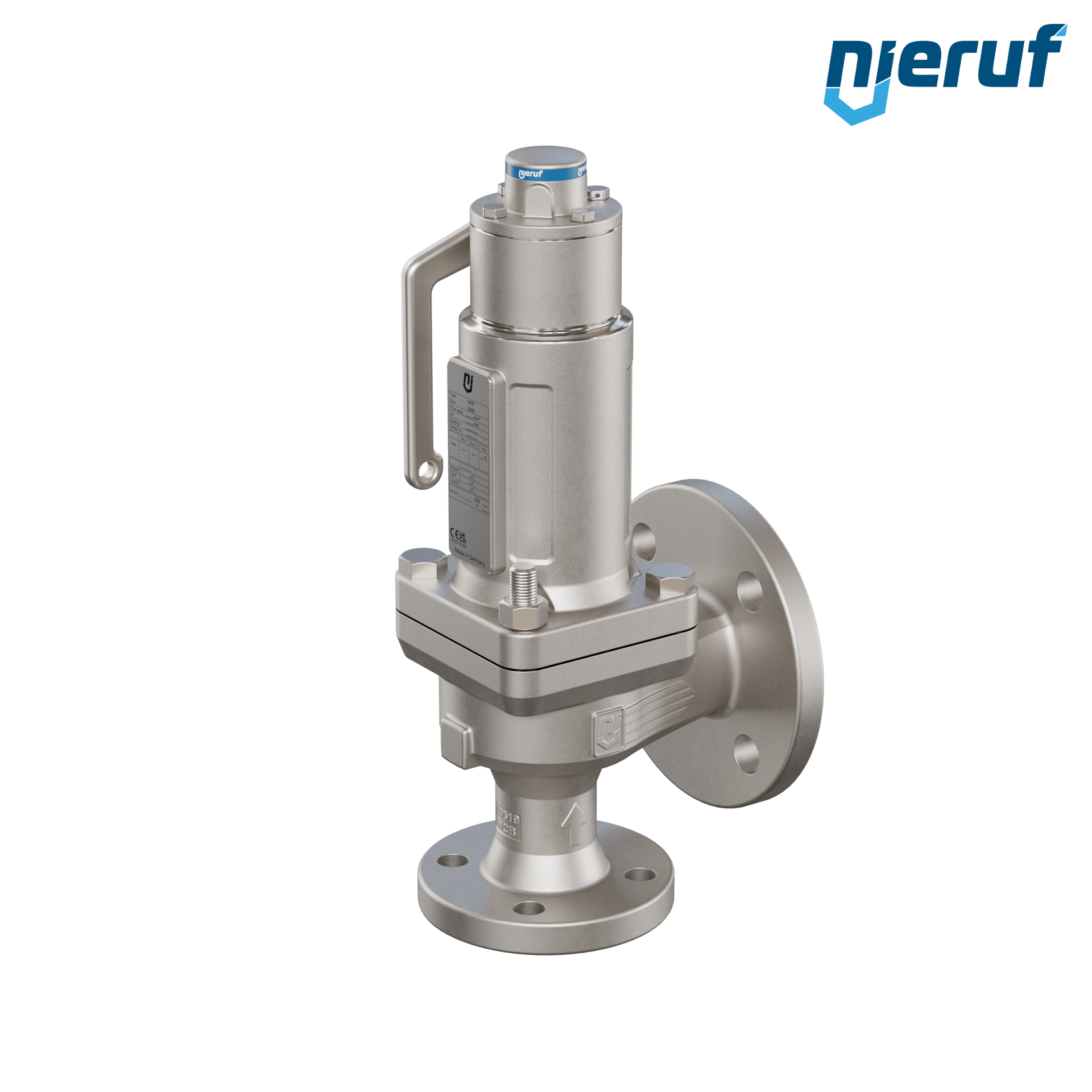 valvola di sicurezza flangiata a tenuta di gas DN25/DN40 SF07, acciaio, PTFE, dispositivo di sollevamento con leva