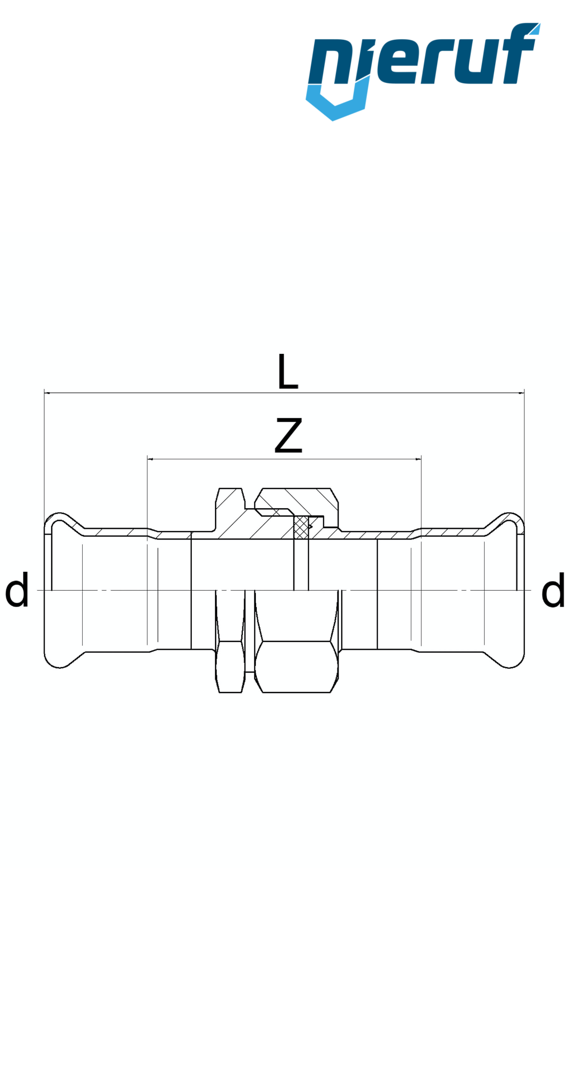 Unión recta Pressfitting H x H DN40 - 42,0 mm Acero inoxidable