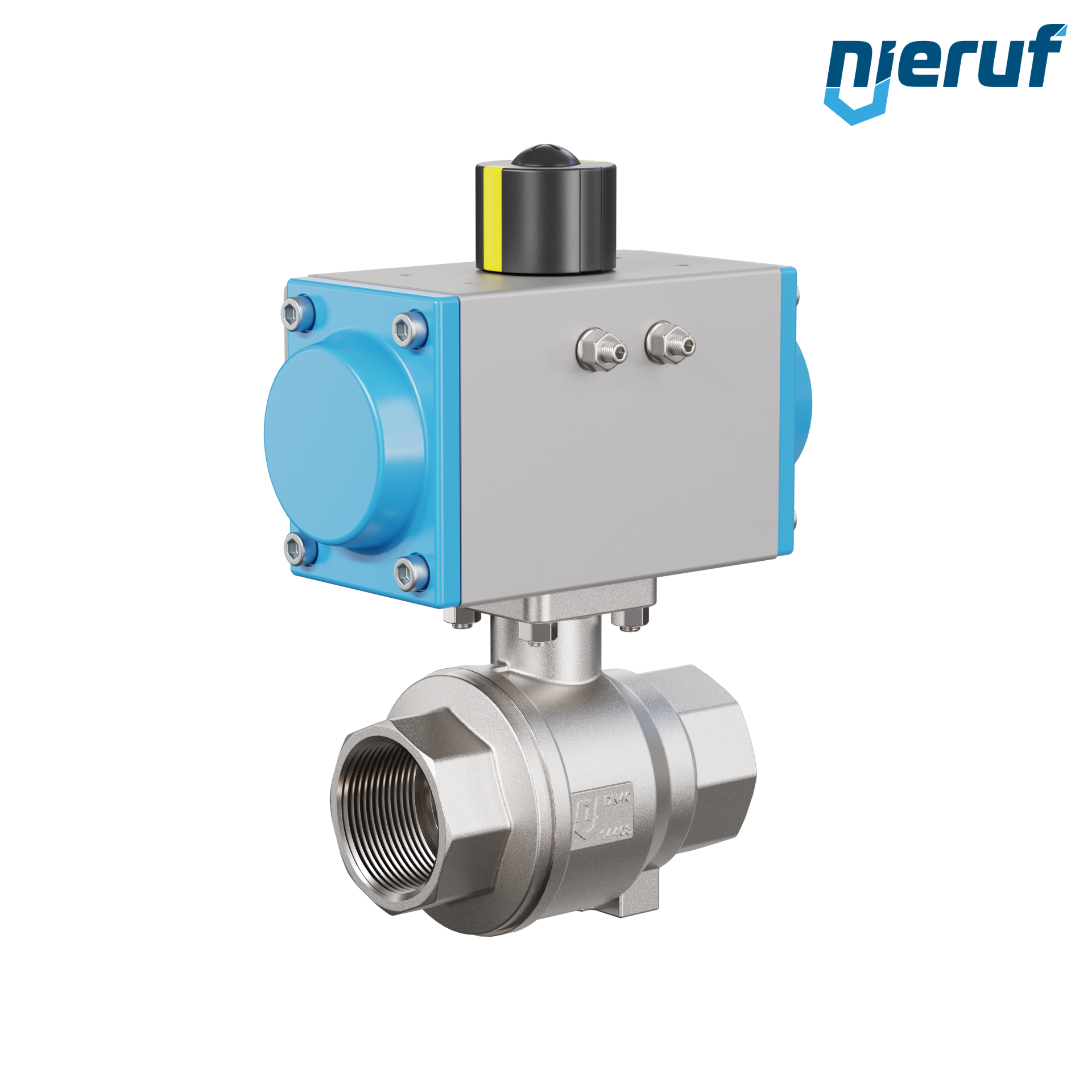 valvola a sfera pneumatica DN40 - 1 1/2" pollici azionamento rotativo a effetto semplice apertura a molla PK02