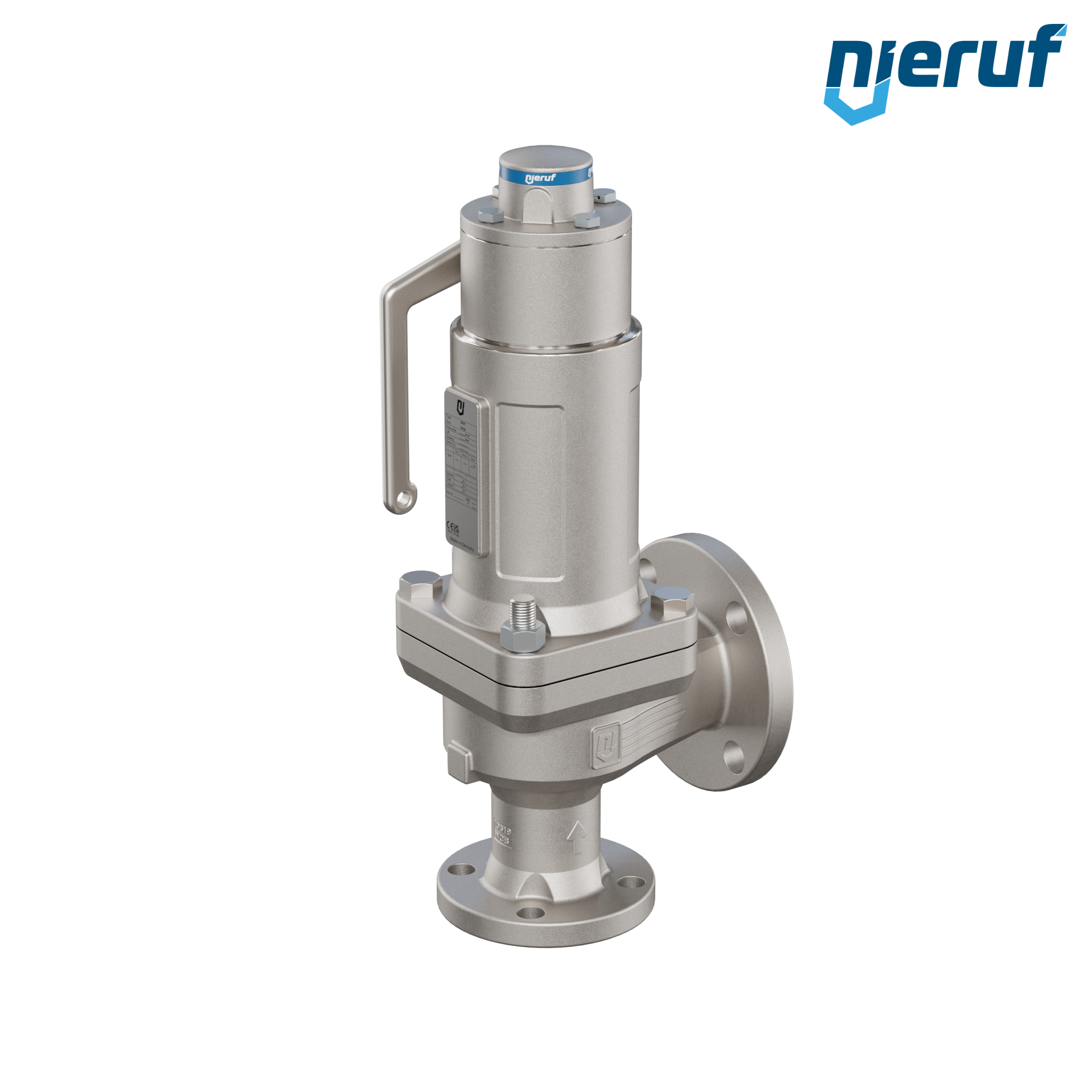 valvola di sicurezza flangiata ASME fluidi liquidi a tenuta di gas ANSI 150 DN32 1 1/2" x 2" SF07, acciaio, FFKM, dispositivo di sollevamento con leva