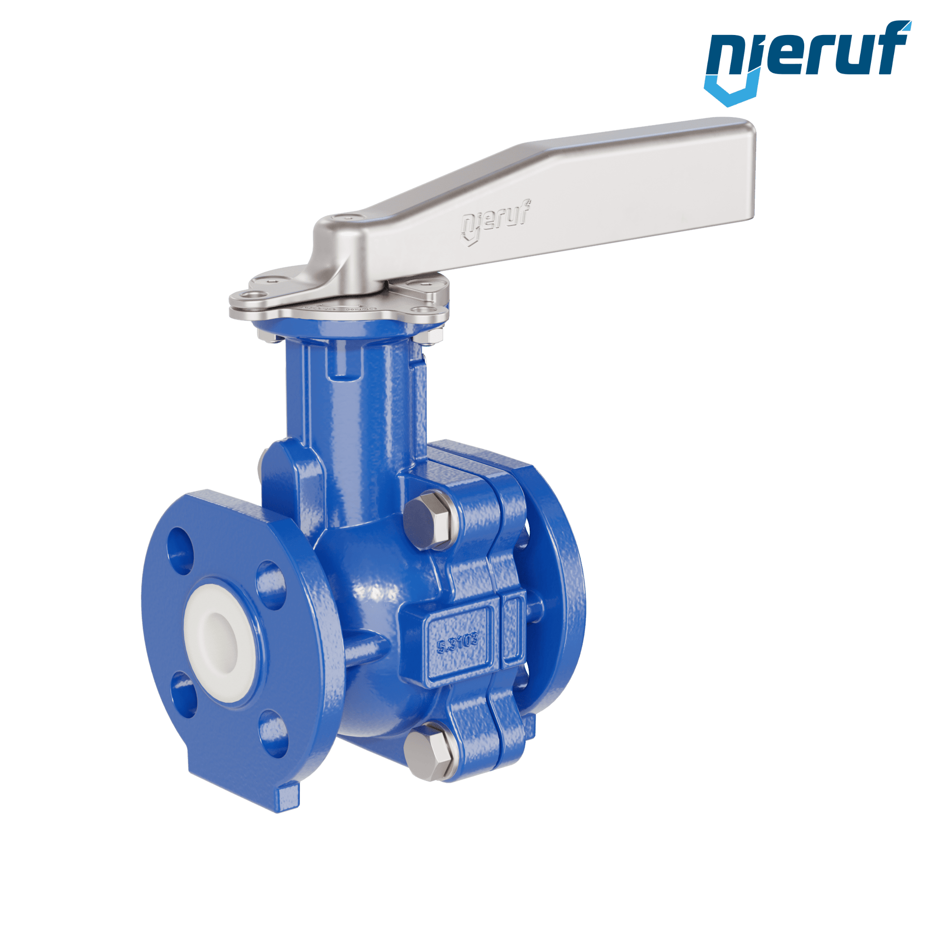 PFA-σφαιρική βαλβίδα φλάντζας FK13 DN20 - 3/4" ίντσες ANSI 150 από σφαιροειδή χυτοσίδηρο με χειρολαβή