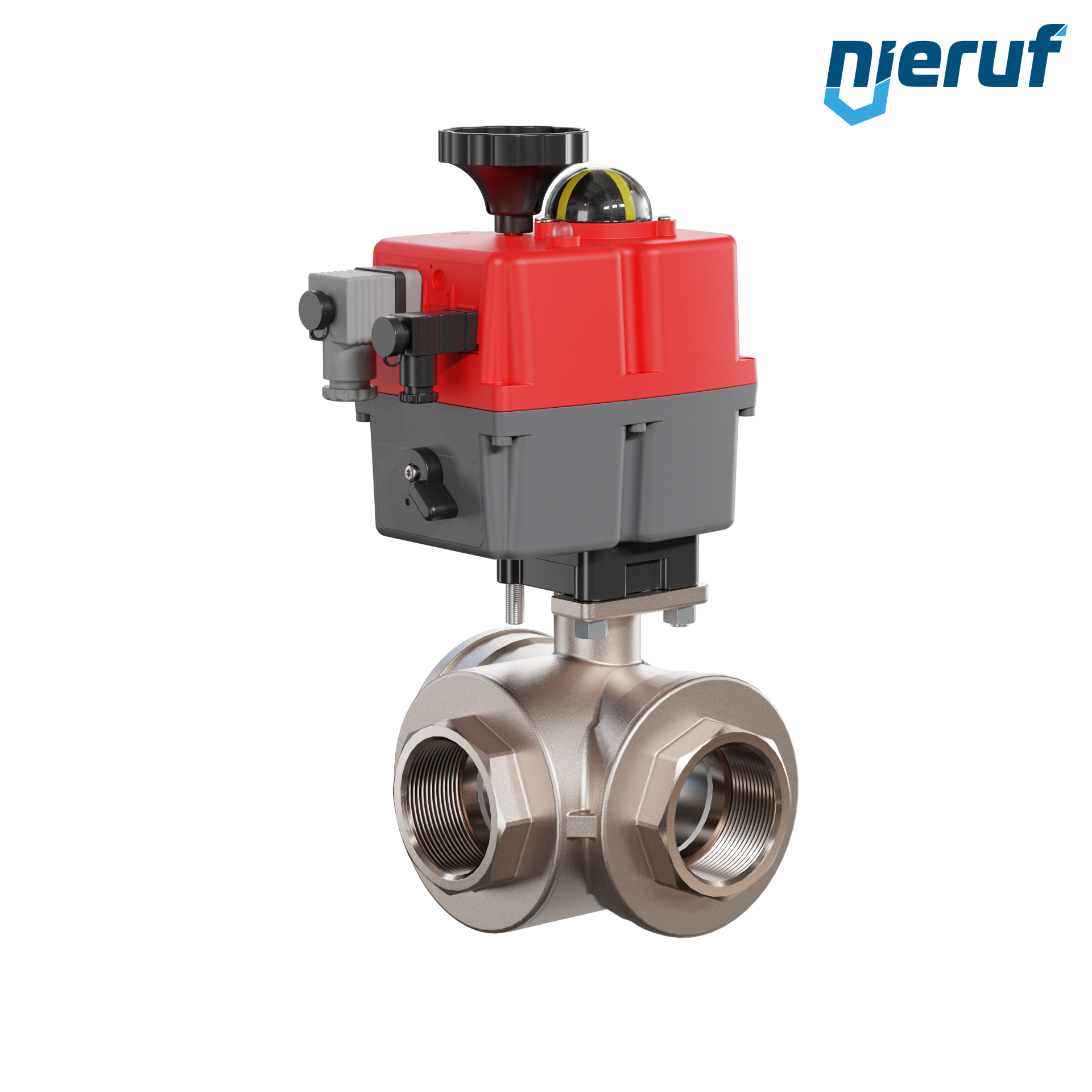 valvola a sfera a 3 vie con attuatore elettrico 24-240V DN50 - 2" pollici ottone a passaggio totale con incavo a forma di T
