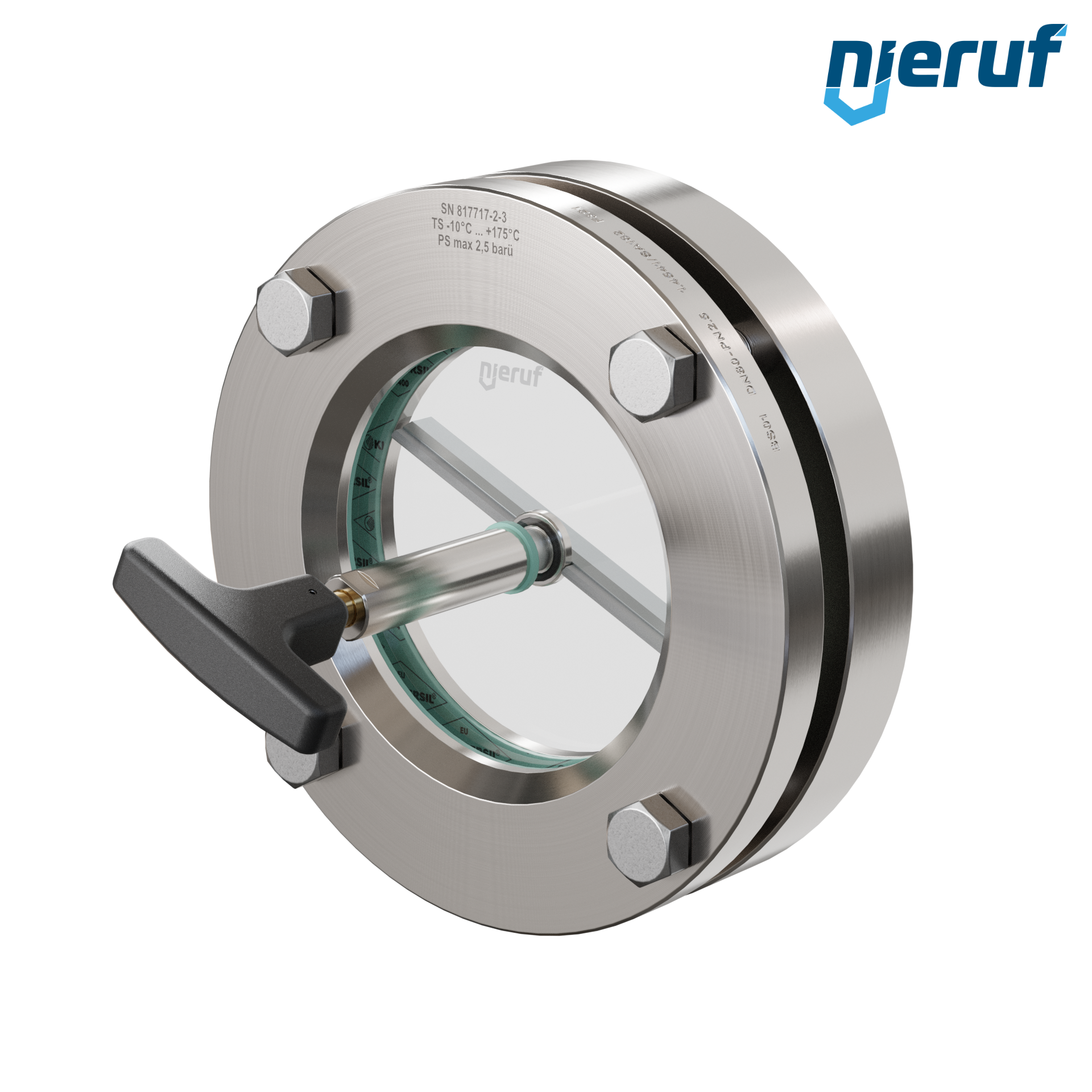 oblò di osservazione per serbatoi con tergicristallo in PTFE DN80 BS01 acciaio inossidabile 1.4571 vetro borosilicato 2,5bar