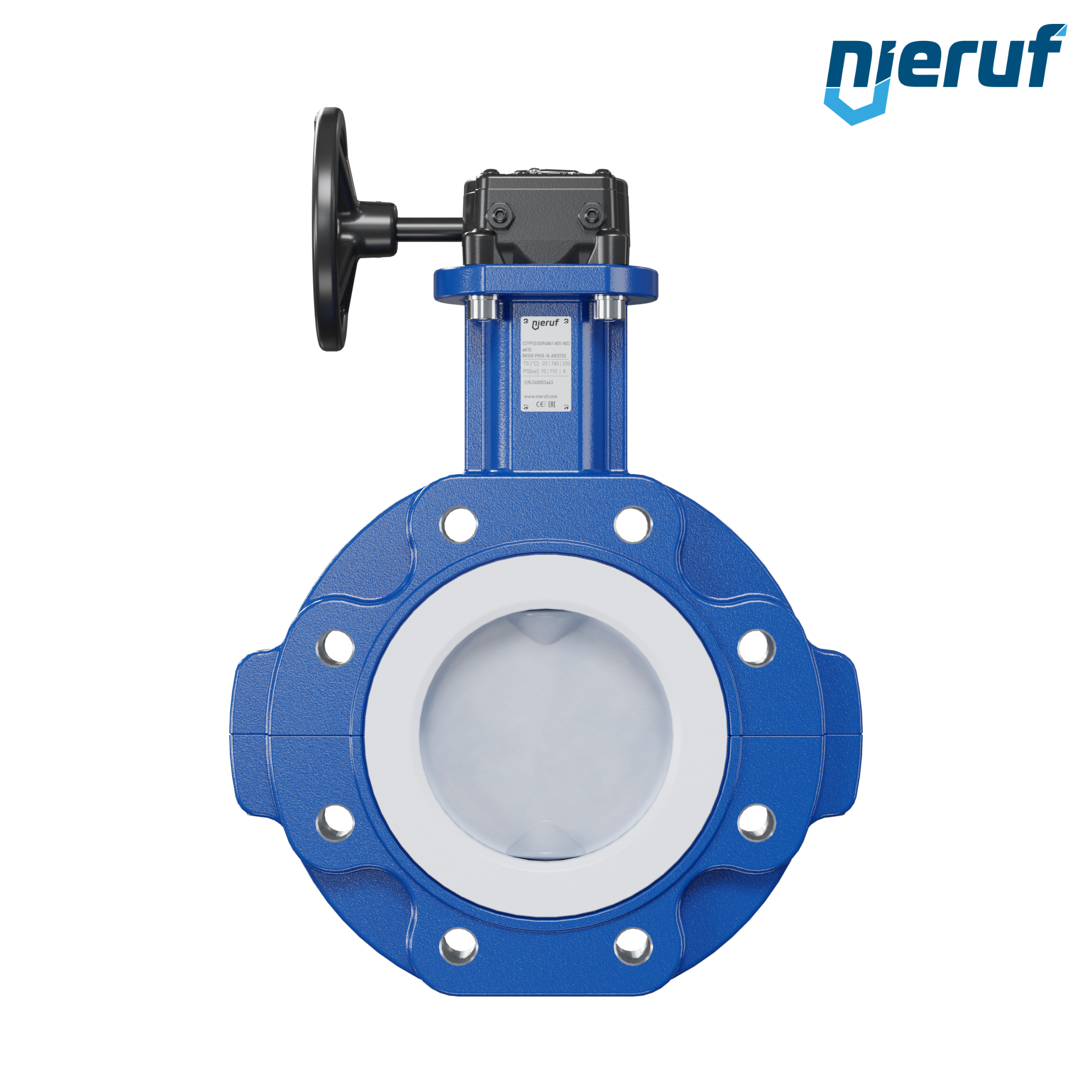 valvola a farfalla PFA PTFE AK10 DN100 PN10-PN16 volantino manuale inserto in FKM