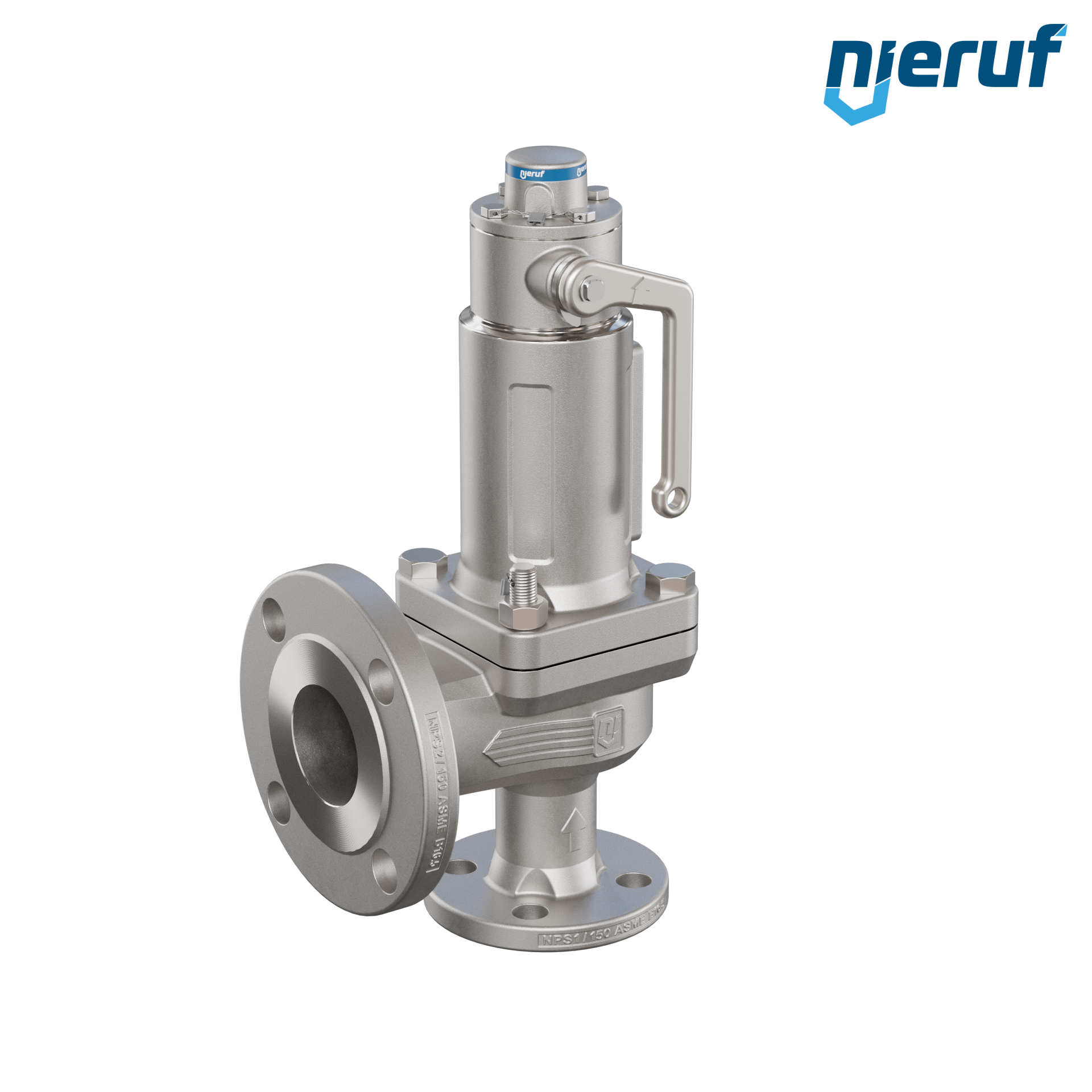 valvola di sicurezza flangiata ASME fluidi liquidi a tenuta di gas ANSI 150 DN25 1" x 2" SF04, acciaio inossidabile, FFKM, dispositivo di sollevamento con leva