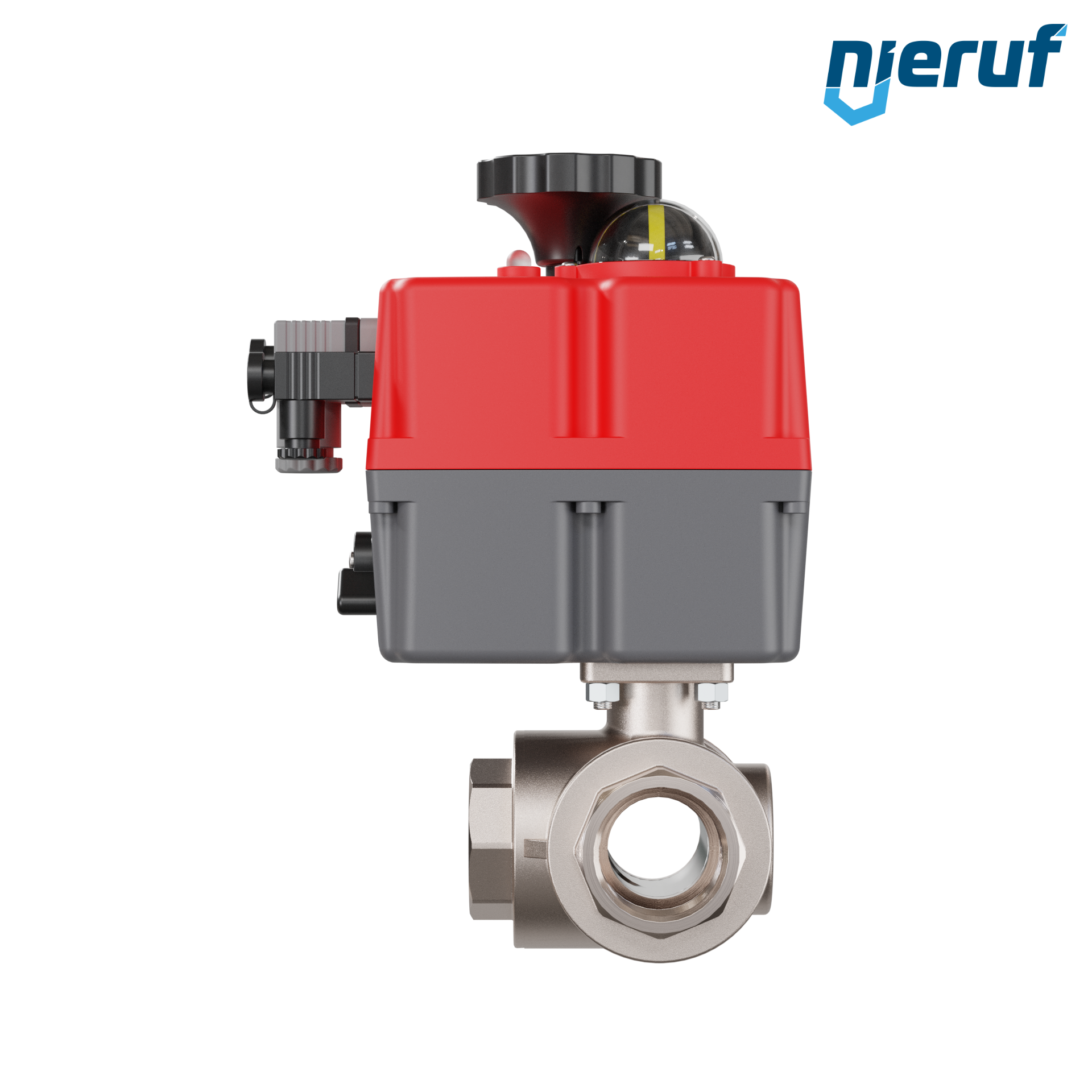 valvola a sfera a 3 vie con attuatore elettrico 24-240V DN32 - 1 1/4" pollici ottone a passaggio totale con incavo a forma di T