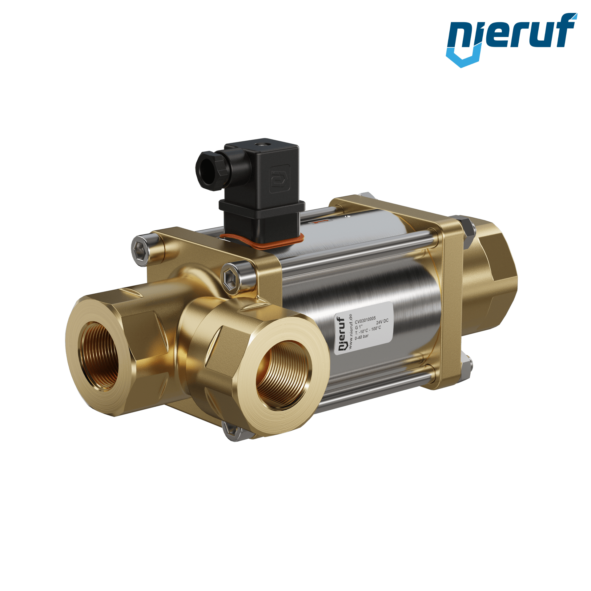 valvola coassiale a 3/2 vie 1" pollici filettatura interna - DN25 ottone 24V DC NC