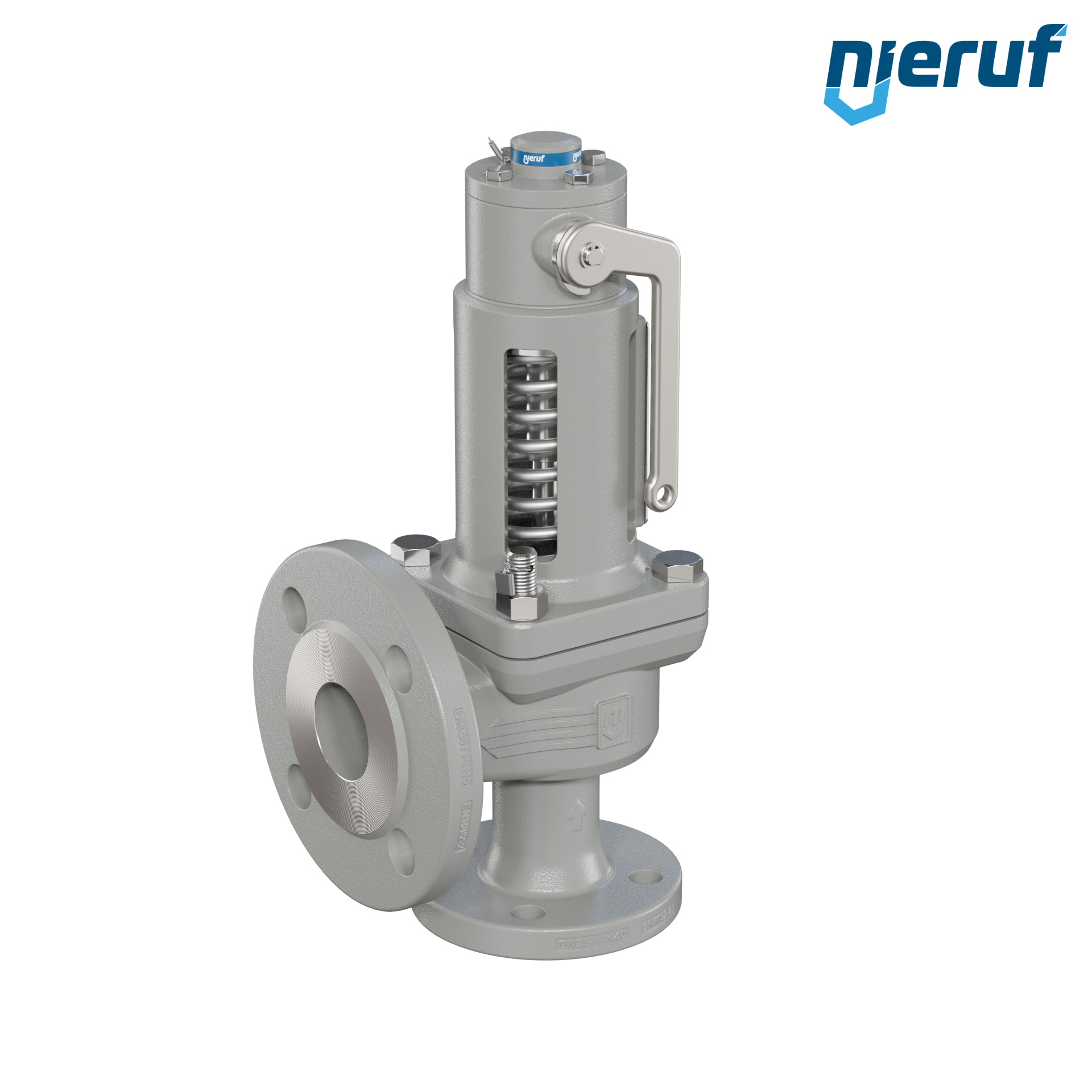 valvola di sicurezza flangiata DN25/DN40 SF06, cappello della molla aperto PTFE, dispositivo di sollevamento con leva
