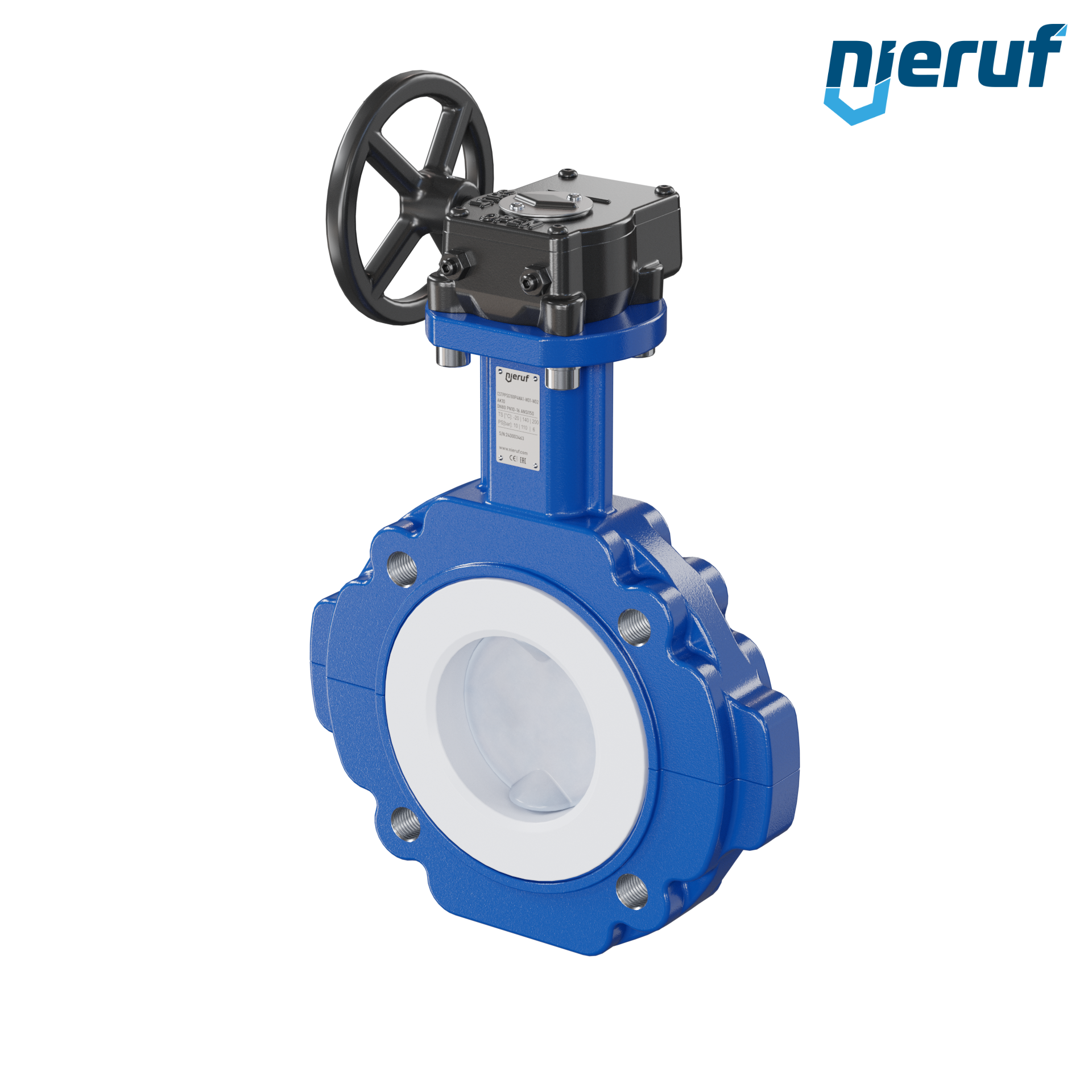 valvola a farfalla PFA PTFE AK10 DN80 ANSI150 volantino manuale inserto in FKM