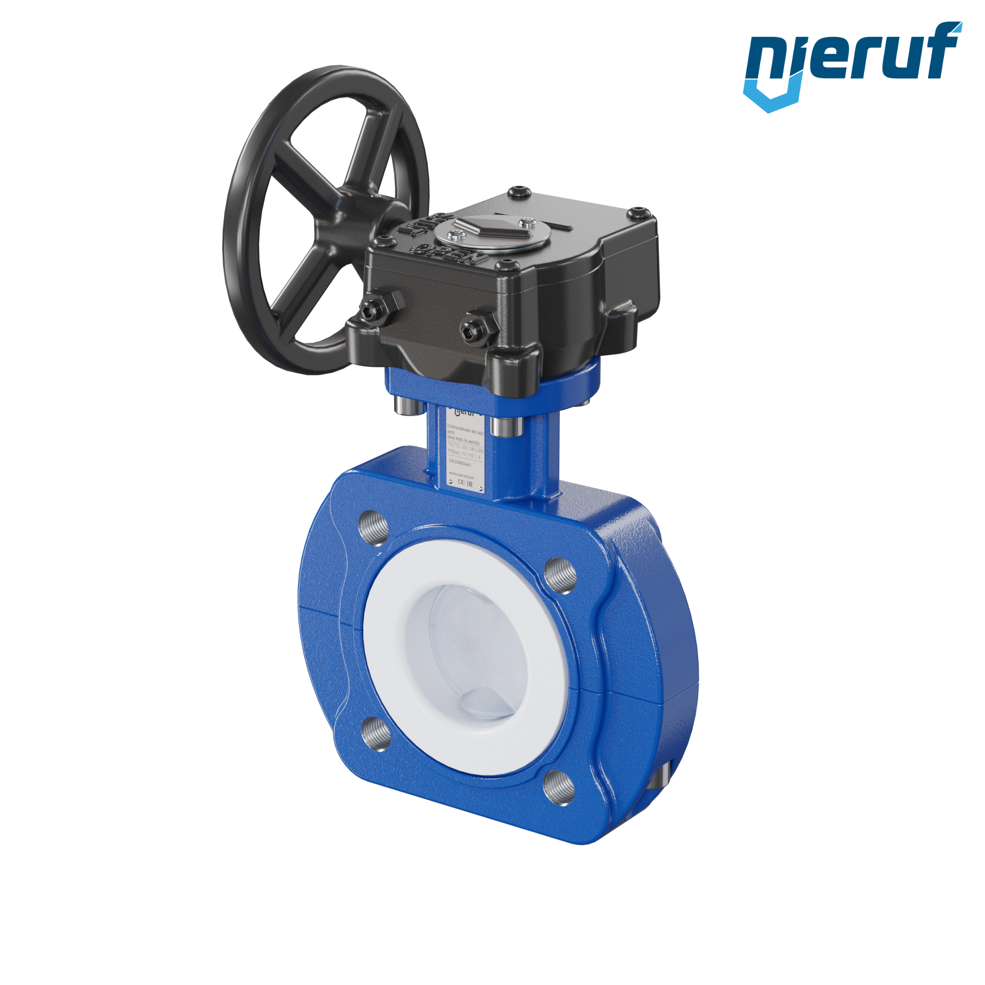 valvola a farfalla PFA PTFE AK10 DN40 ANSI150 volantino manuale inserto in FKM
