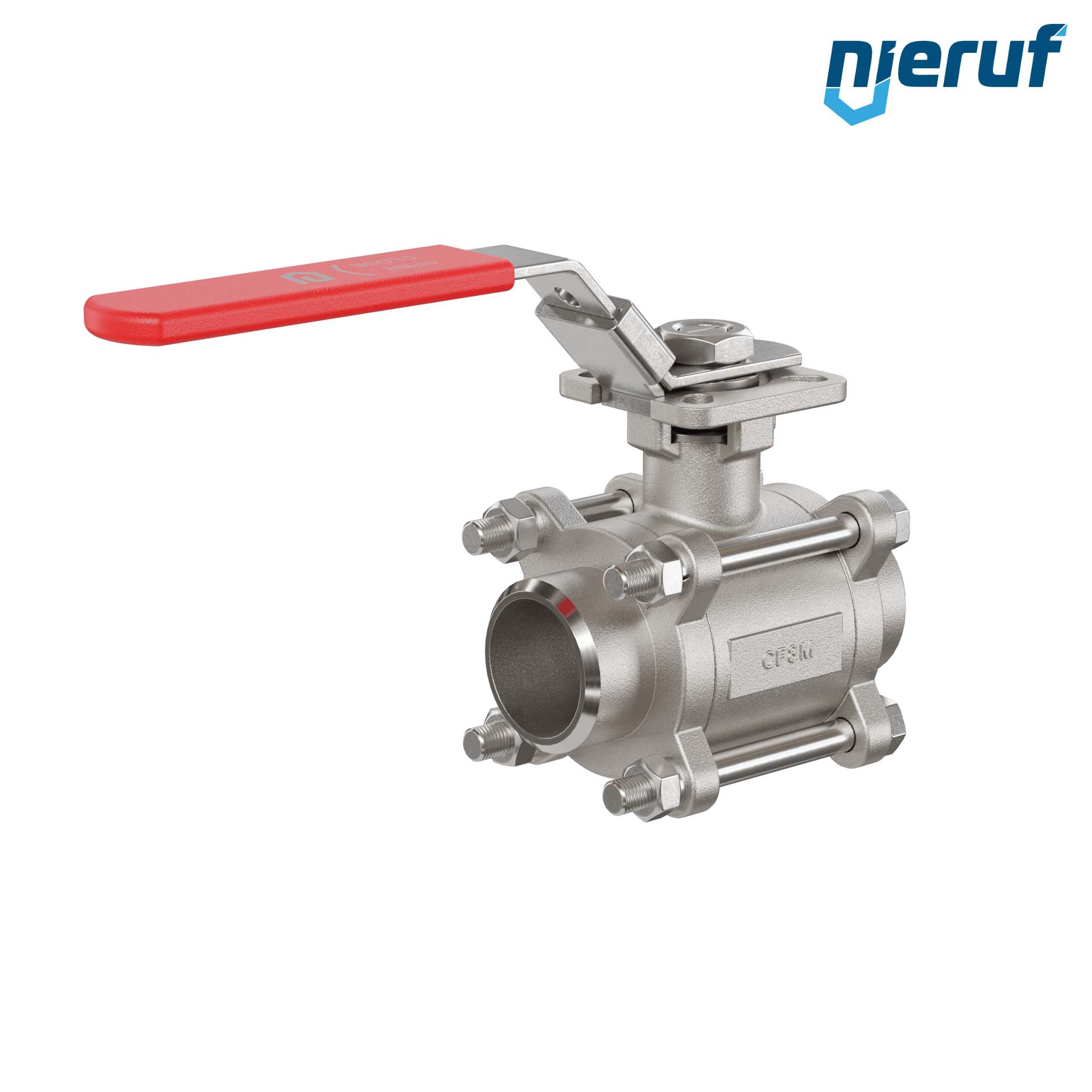Valvola a sfera in acciaio inossidabile a 3 pezzi GK20 con una flangia per automazione conforme alla norma DIN ISO 5211 DN32 a saldare