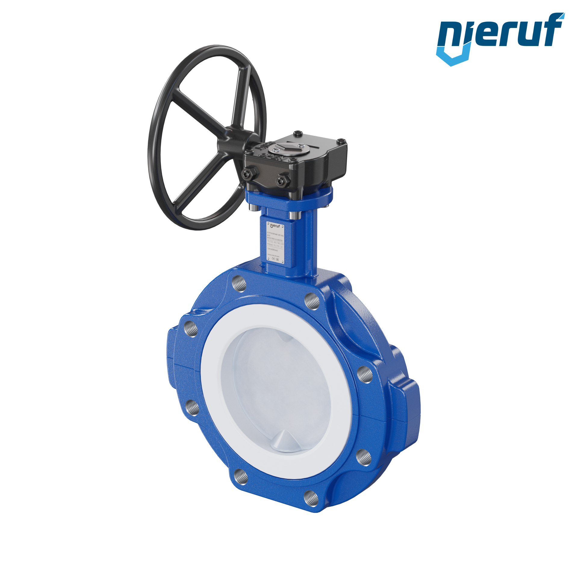valvola a farfalla PFA PTFE AK10 DN150 PN10-PN16 volantino manuale inserto in FKM