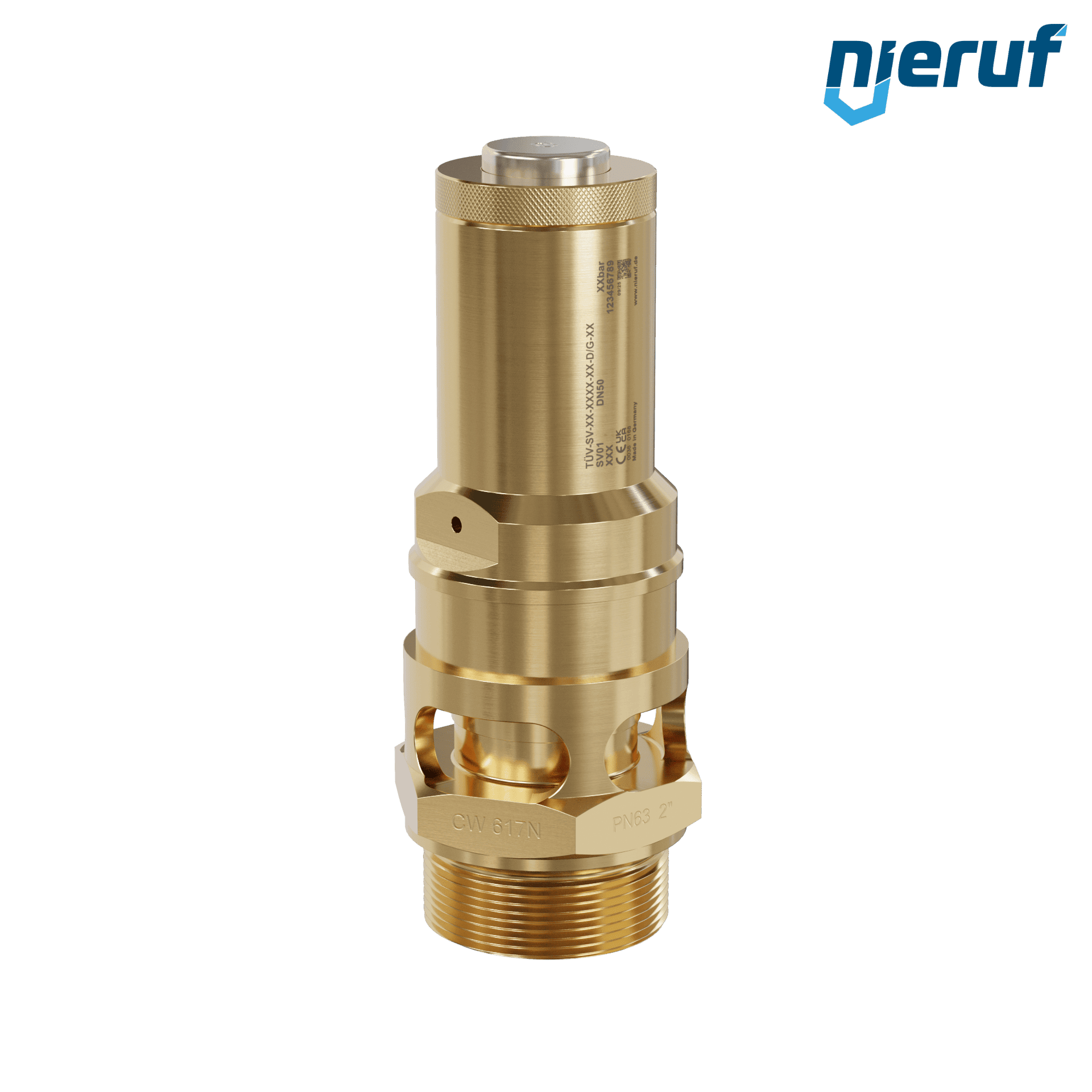 valvola di sicurezza 2" M SV01 per aria compressa PTFE ottone pressione di taratura 0,2 - 16,0 bar