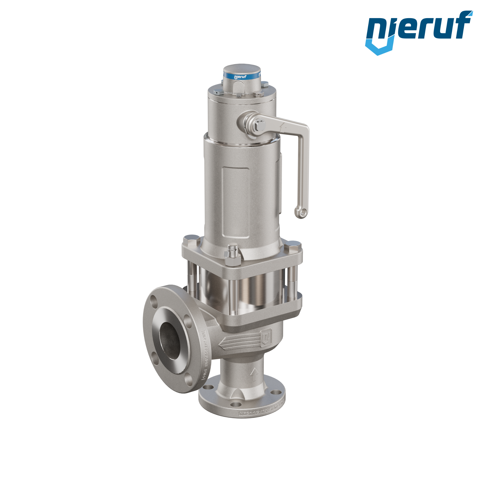 valvola di sicurezza flangiata ASME fluidi liquidi a tenuta di gas con manicotto di tenuta ANSI 150 DN32 1 1/2" x 2" SF07 acciaio, FFKM, dispositivo di sollevamento con leva