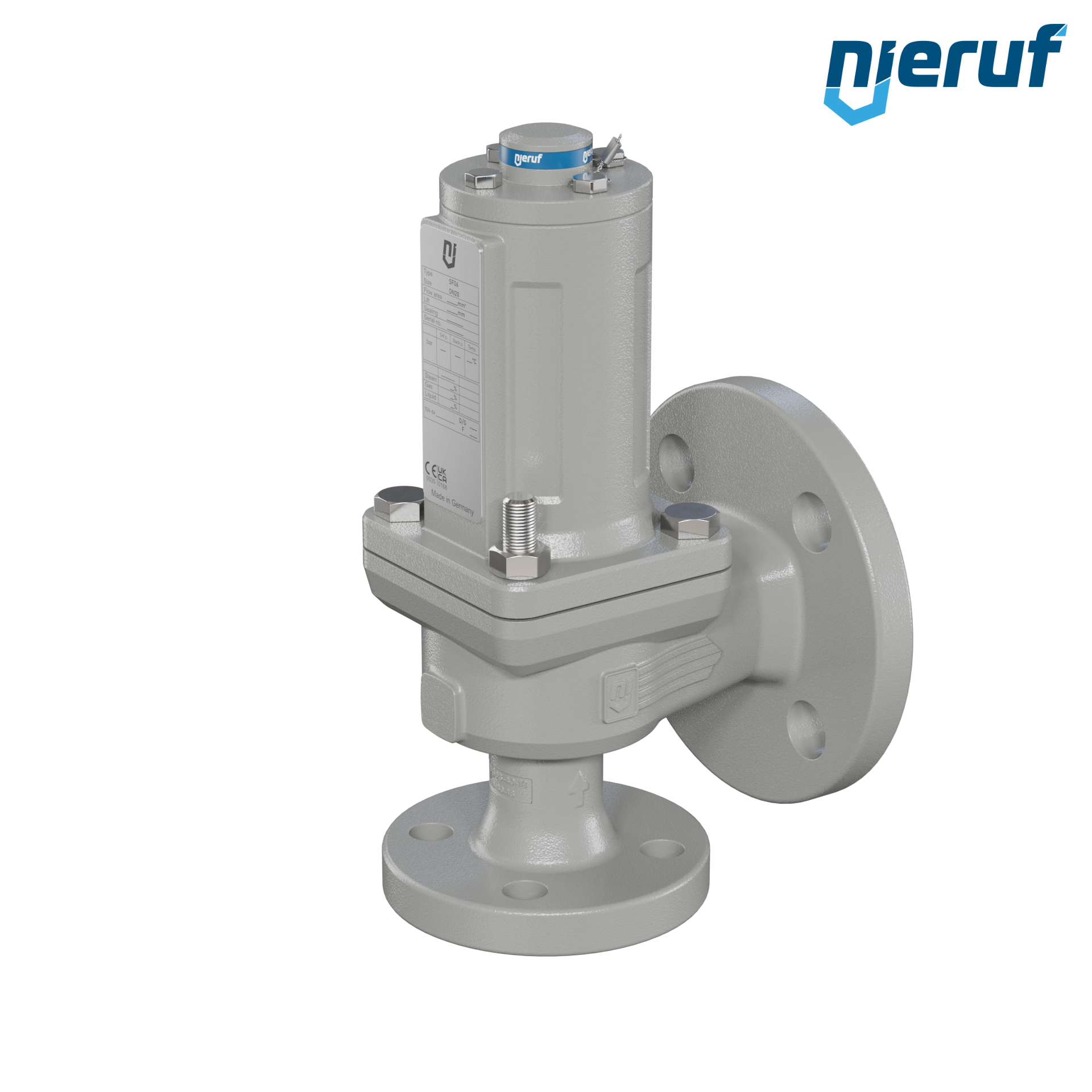 valvola di sicurezza flangiata DN20/DN32 SF06, cappello della molla a tenuta di gas (antigas) PTFE, senza dispositivo di sollevamento