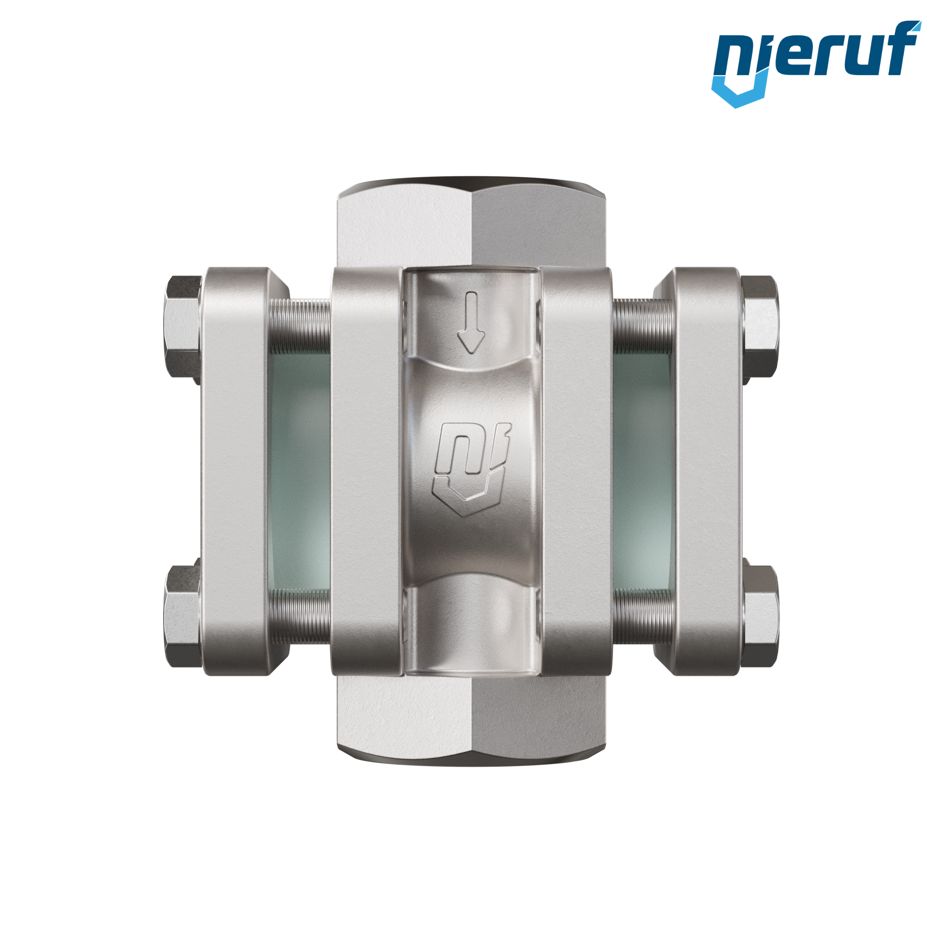 Specola visiva di osservazione G 1 1/2" pollici acciaio inossidabile AISI 316 40 bar filettatura interna BSP vetro borosilicato versione con rotore in PTFE
