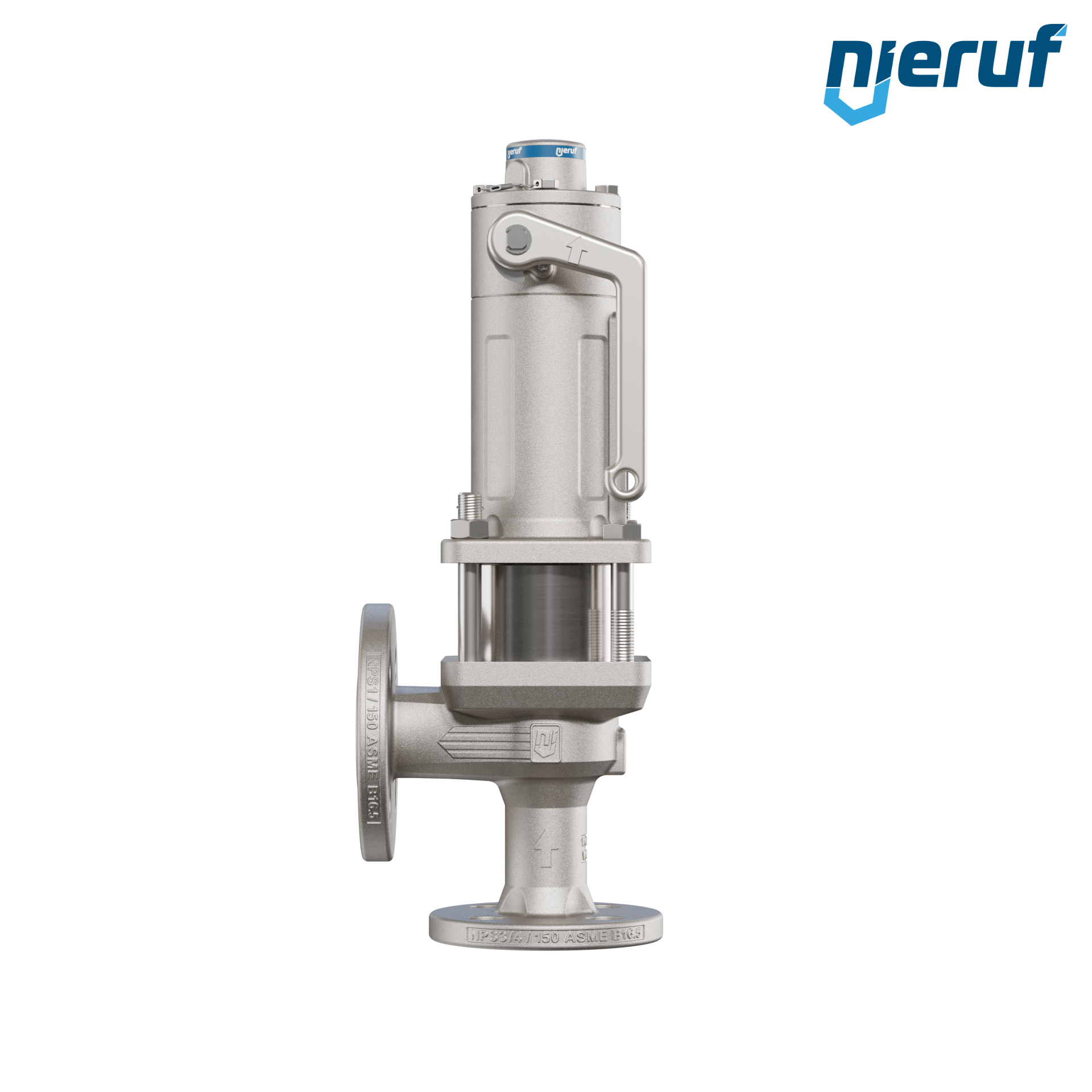 valvola di sicurezza flangiata ASME fluidi liquidi a tenuta di gas con manicotto di tenuta ANSI 150 DN15 3/4" x 1" SF07 acciaio, FFKM, dispositivo di sollevamento con leva