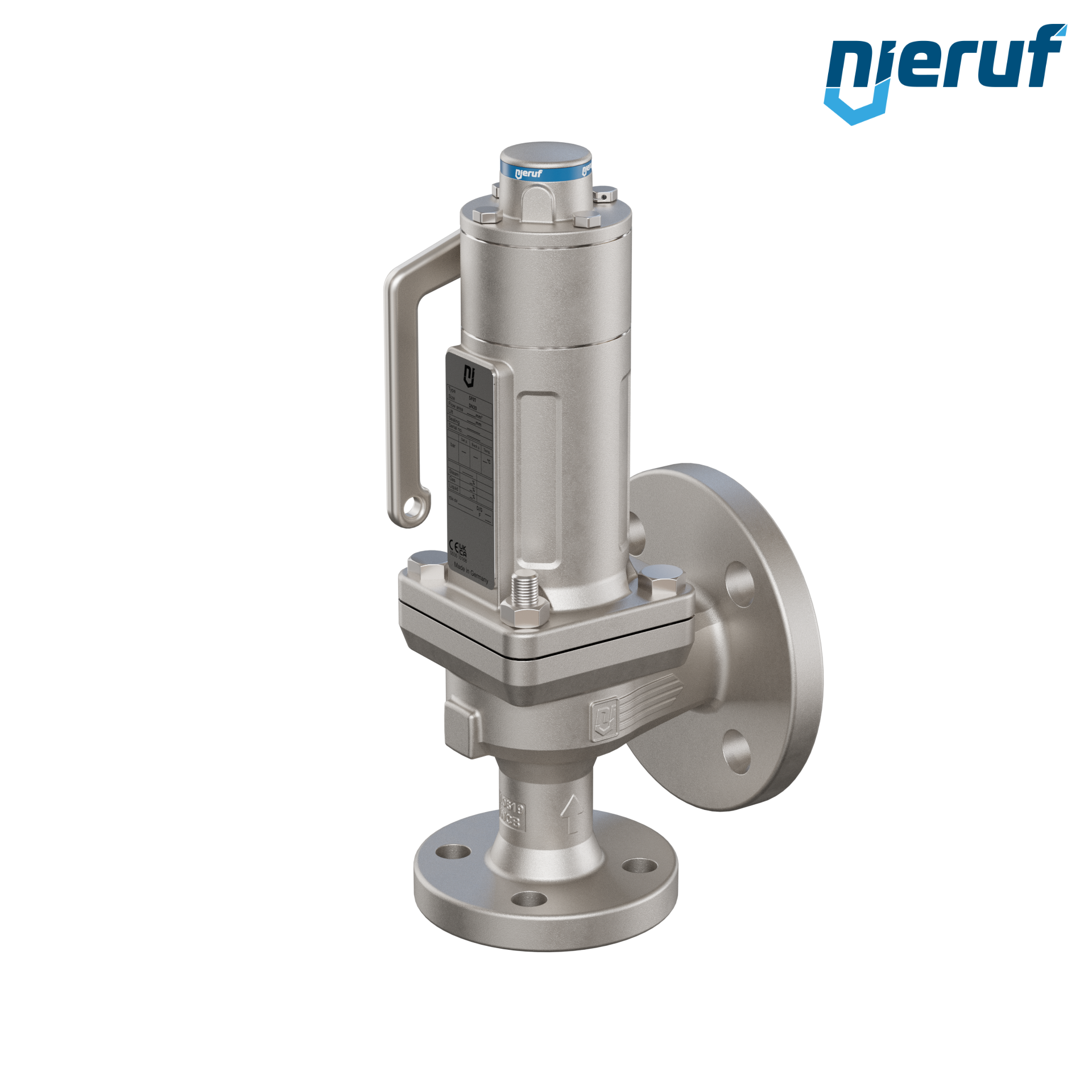 valvola di sicurezza flangiata a tenuta di gas DN20/DN32 SF07, acciaio, PTFE, dispositivo di sollevamento con leva