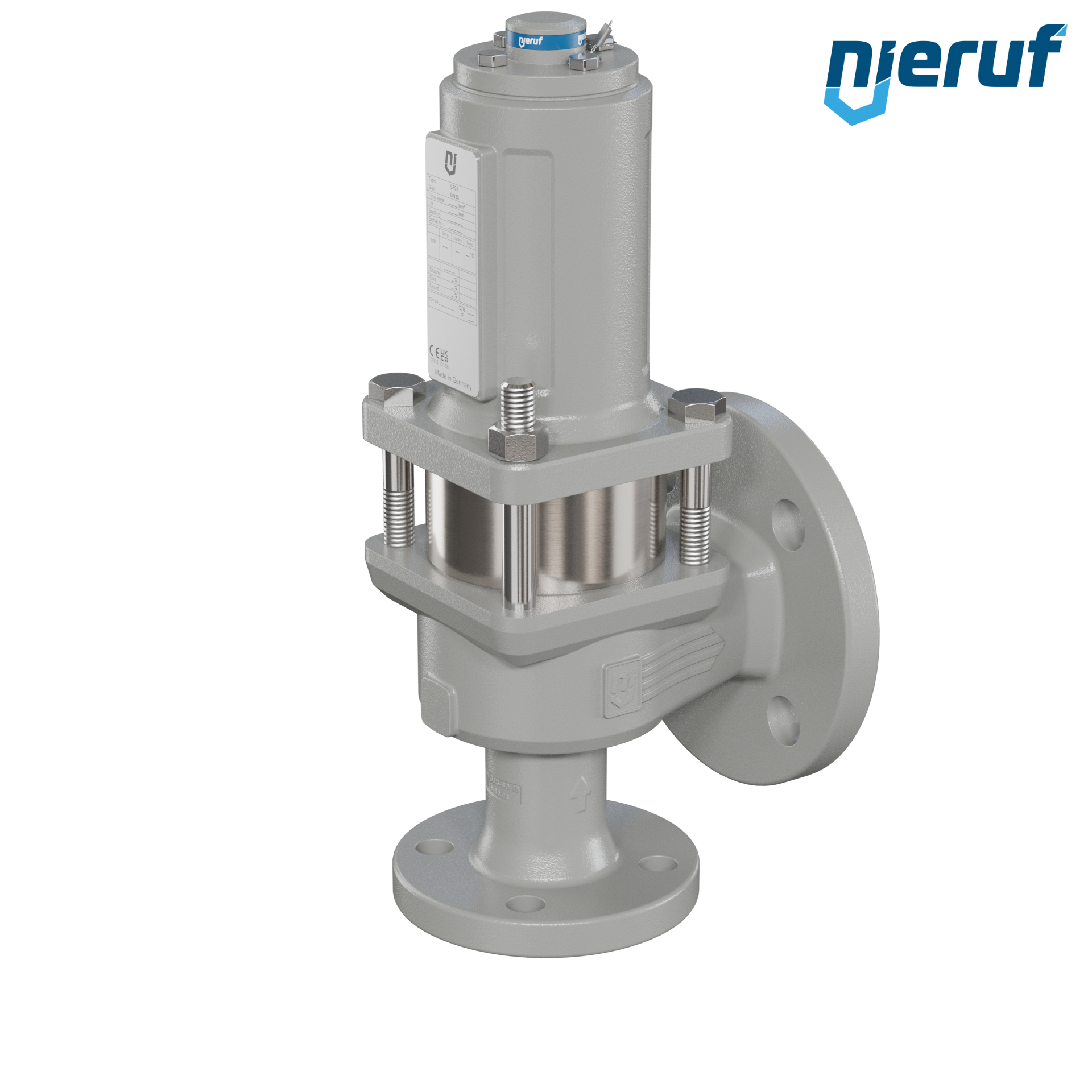 valvola di sicurezza flangiata DN25/DN40 SF06, cappello della molla a tenuta di gas (antigas) & manicotto di tenuta in acciaio inossidabile PTFE, senza dispositivo di sollevamento