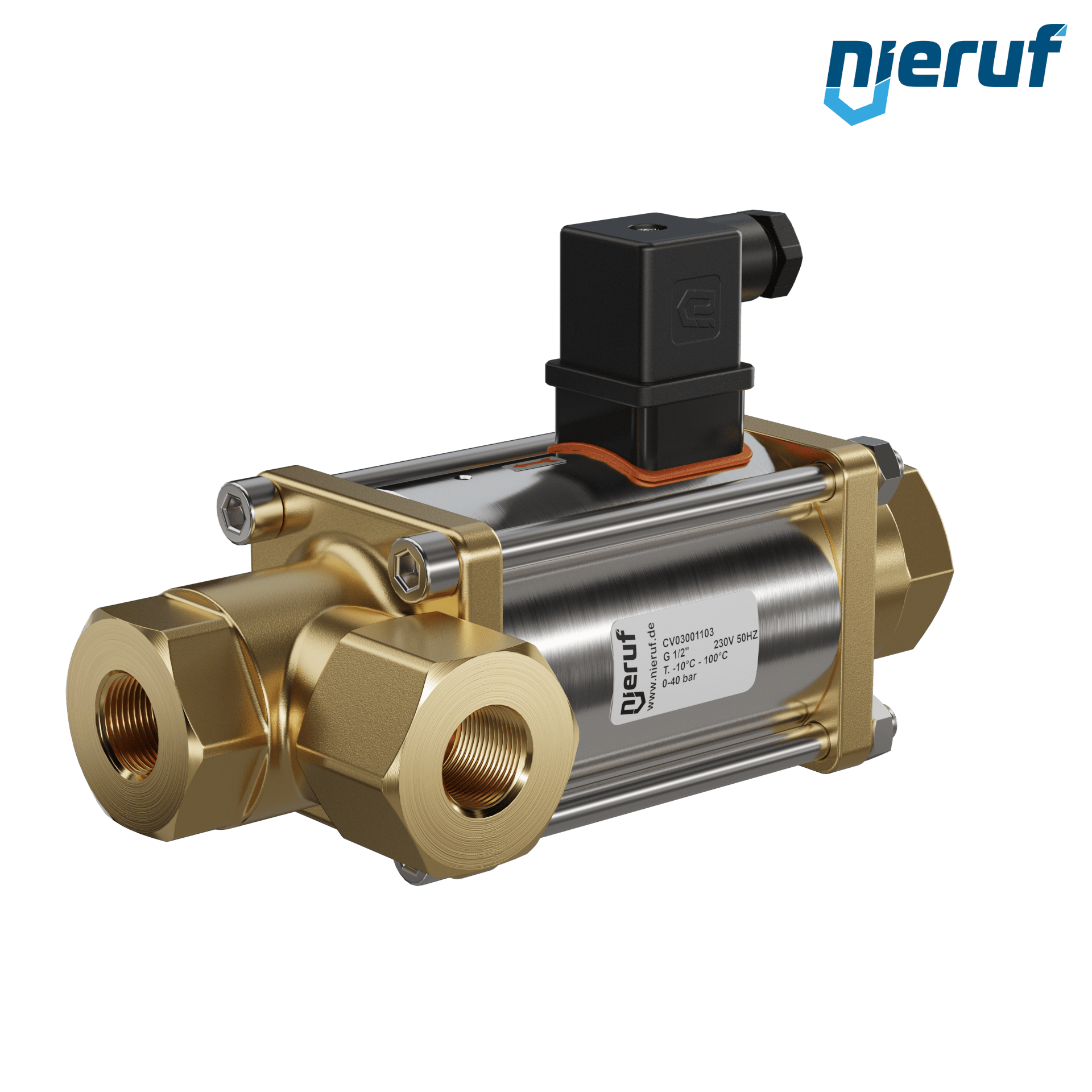 valvola coassiale a 3/2 vie 1/2" pollici filettatura interna - DN15 ottone 230V AC NO - per applicazione con acqua