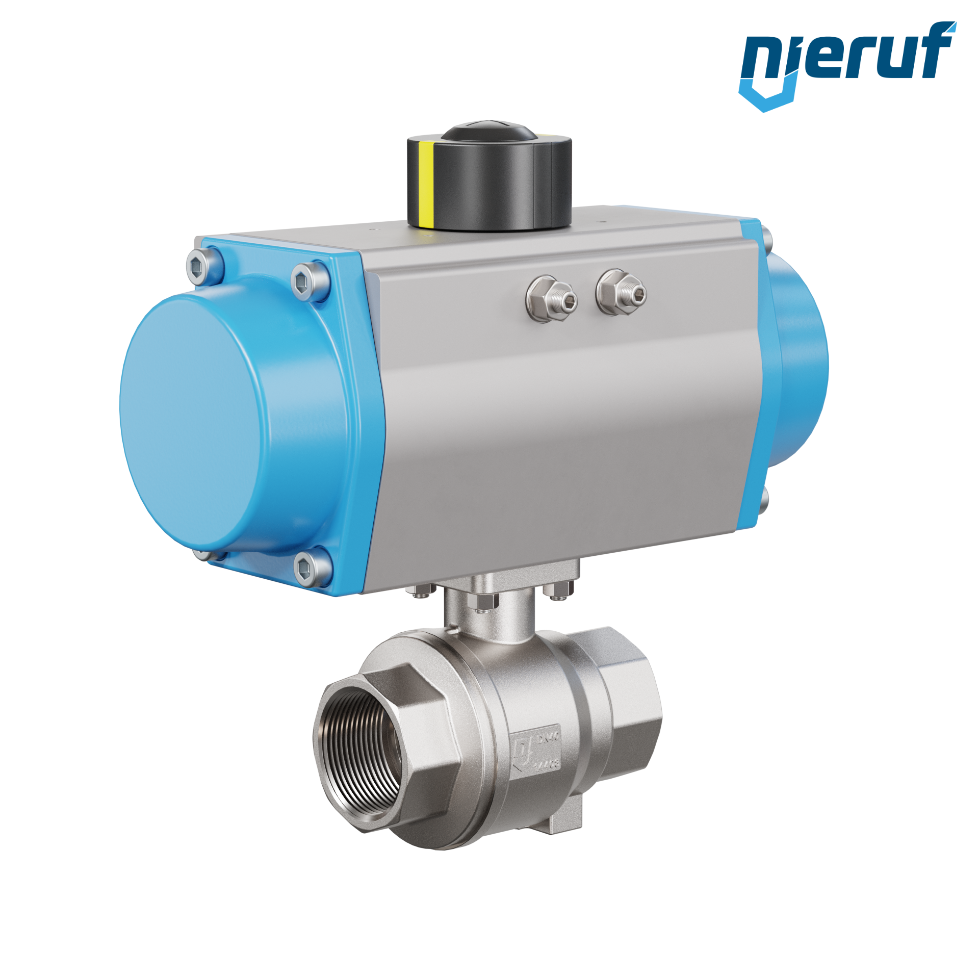 valvola a sfera con attuatore pneumatico DN40 - 1 1/2" pollici acciaio inossidabile azionamento rotativo a effetto semplice apertura a molla PK02 DVGW W