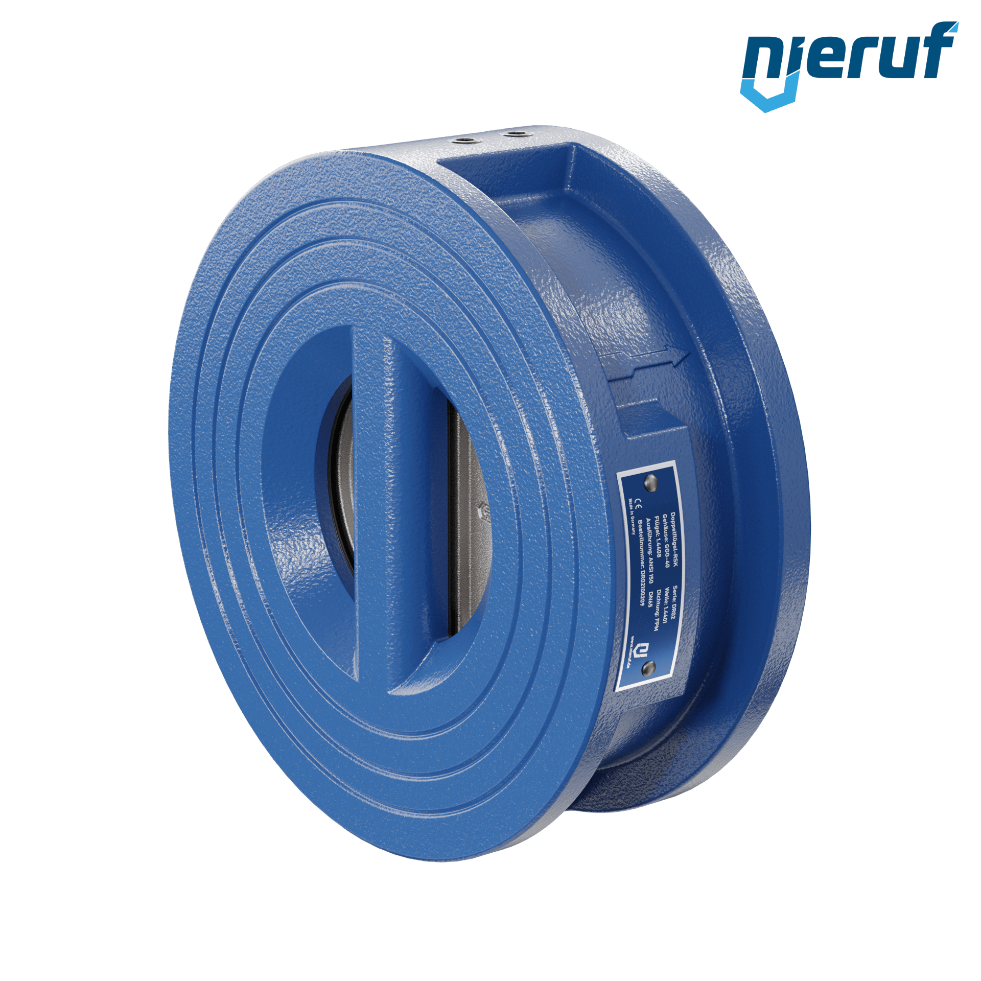 valvola di ritegno a doppio battente DN65 ANSI150 DR02 ANSI 150 GGG40 con rivestimento epossidico blu 180µm  FKM