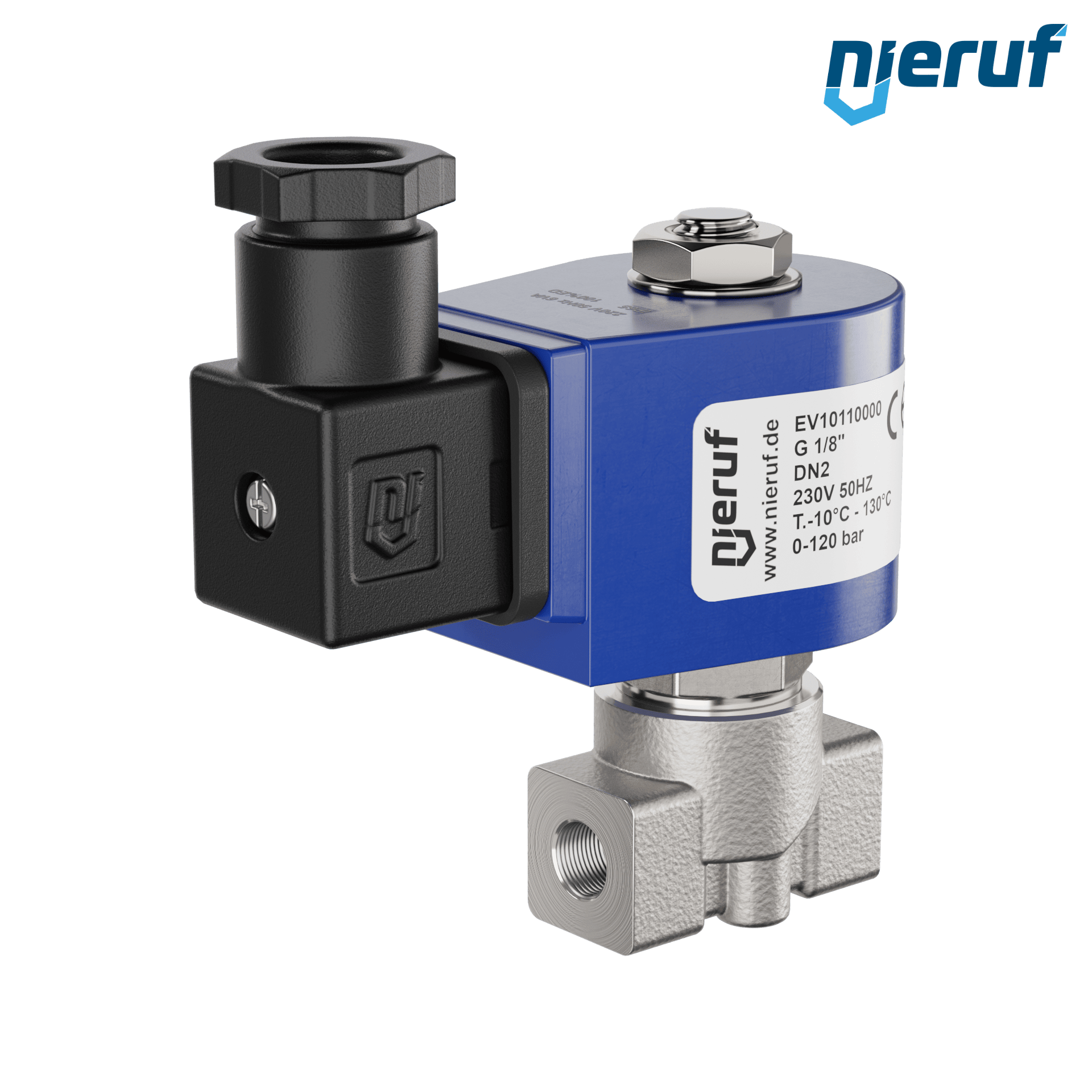elettrovalvola per alta pressione G 1/8" pollici DN2,0 acciaio inossidabile EV10 EPDM 230V 50Hz