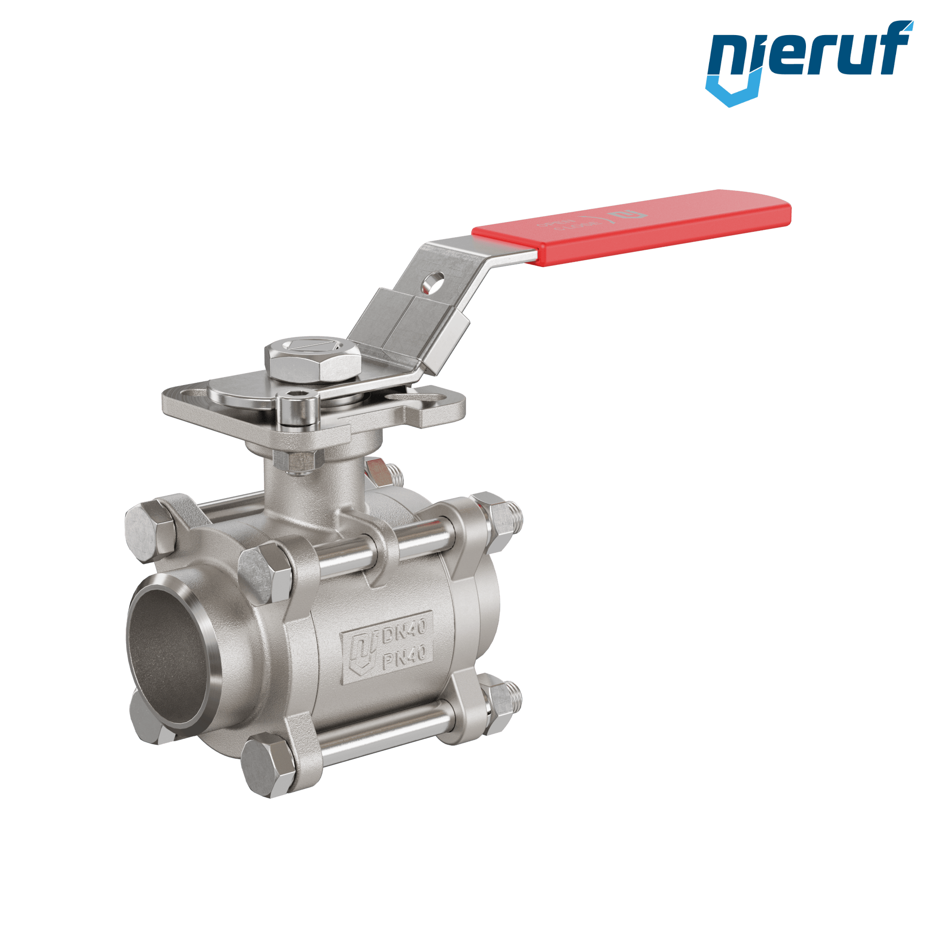 Valvola a sfera in acciaio inossidabile a 3 pezzi GK20 con una flangia per automazione conforme alla norma DIN ISO 5211 DN40 a saldare