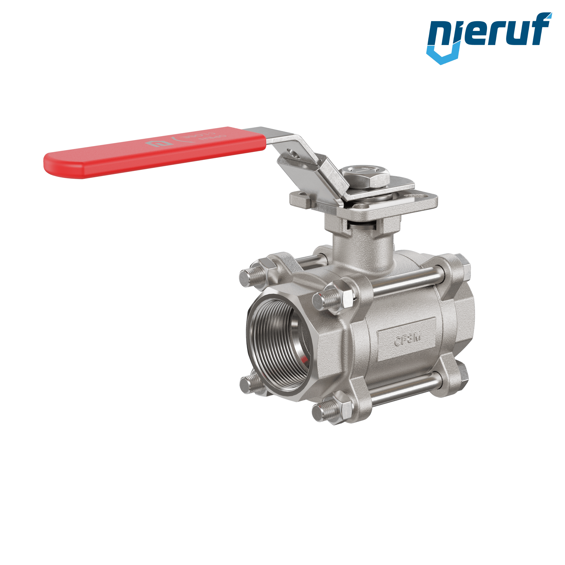 Valvola a sfera in acciaio inossidabile a 3 pezzi GK20 con una flangia per automazione conforme alla norma DIN ISO 5211 DN32 - 1 1/4" pollici filettatura interna NPT
