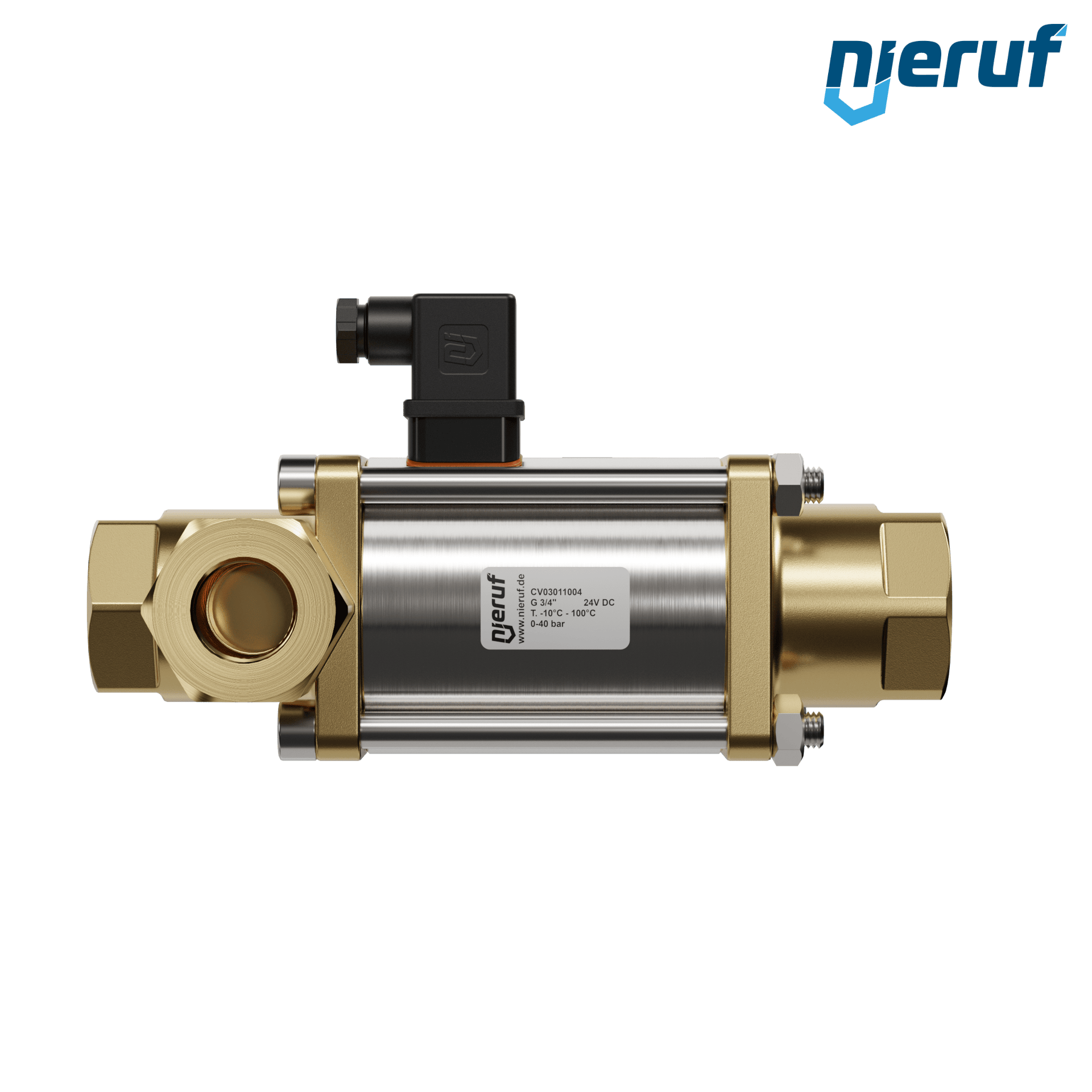 valvola coassiale a 3/2 vie 3/4" pollici filettatura interna - DN20 ottone 24V DC NC - per applicazione con acqua