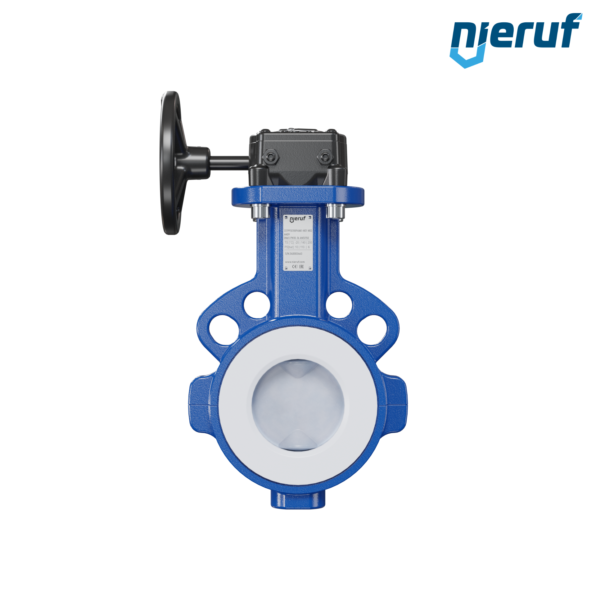 valvola a farfalla PFA PTFE AK09 DN65 ANSI150 volantino manuale inserto in FKM