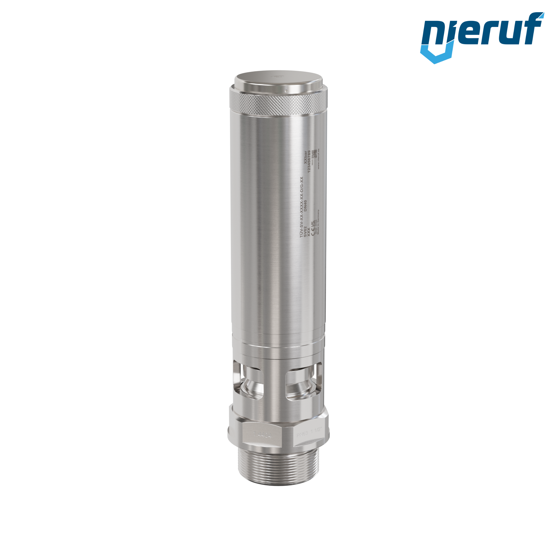 valvola di sicurezza 1 1/2" M SV02 per aria compressa PTFE acciaio inox pressione di taratura 0,2 - 25,0 bar