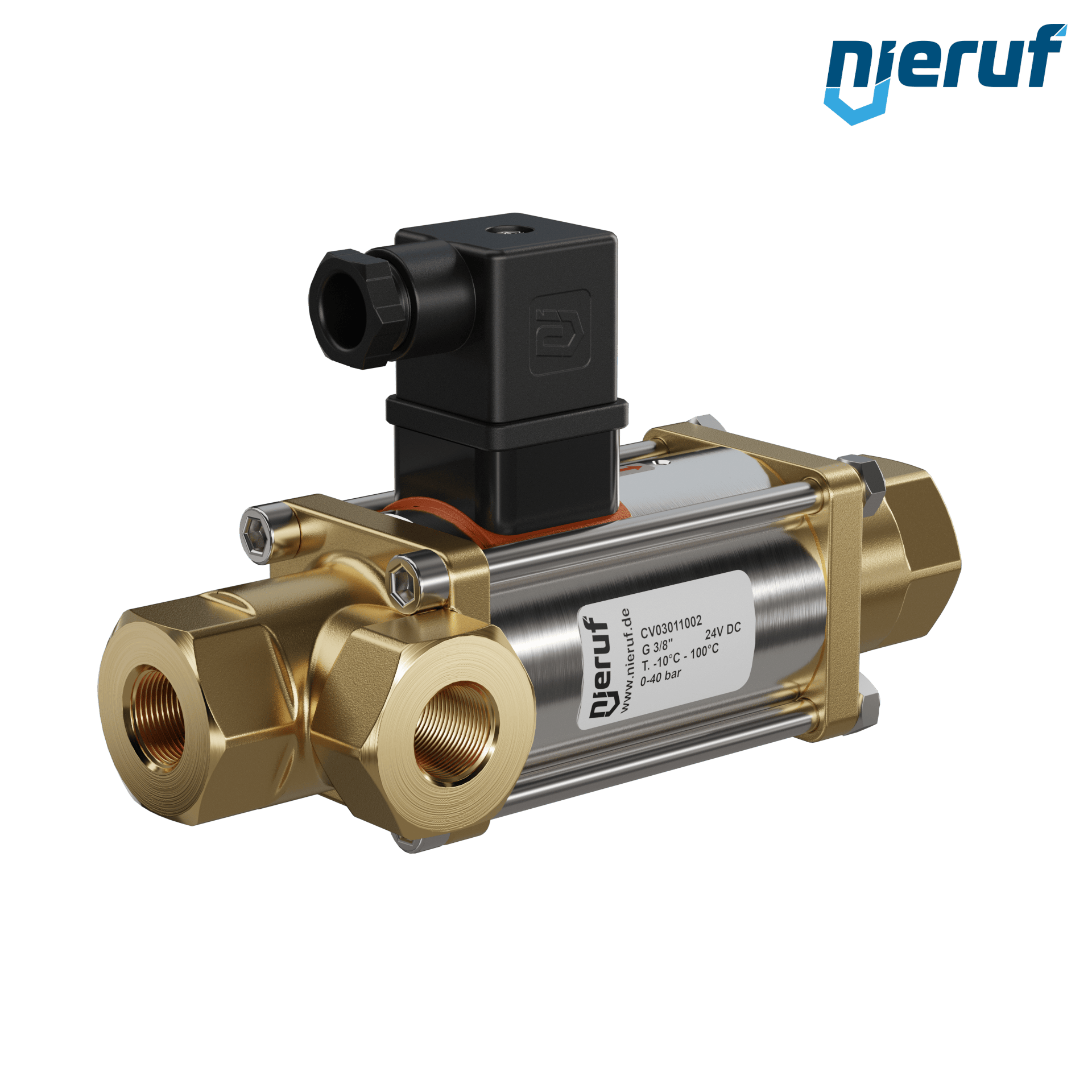 valvola coassiale a 3/2 vie 3/8" pollici filettatura interna - DN10 ottone 24V DC NC - per applicazione con acqua