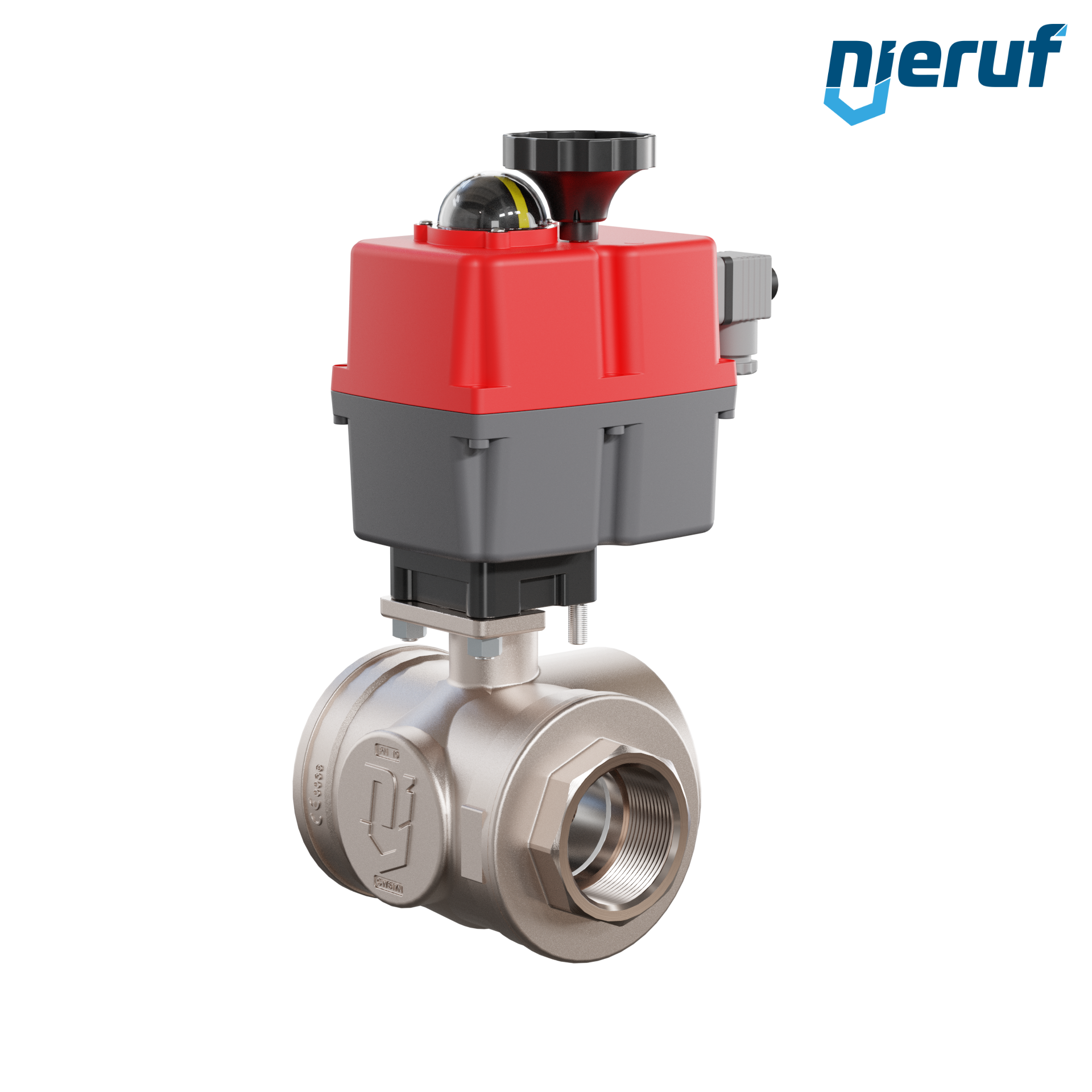valvola a sfera a 3 vie con attuatore elettrico 24-240V DN50 - 2" pollici ottone a passaggio totale con incavo a forma di T