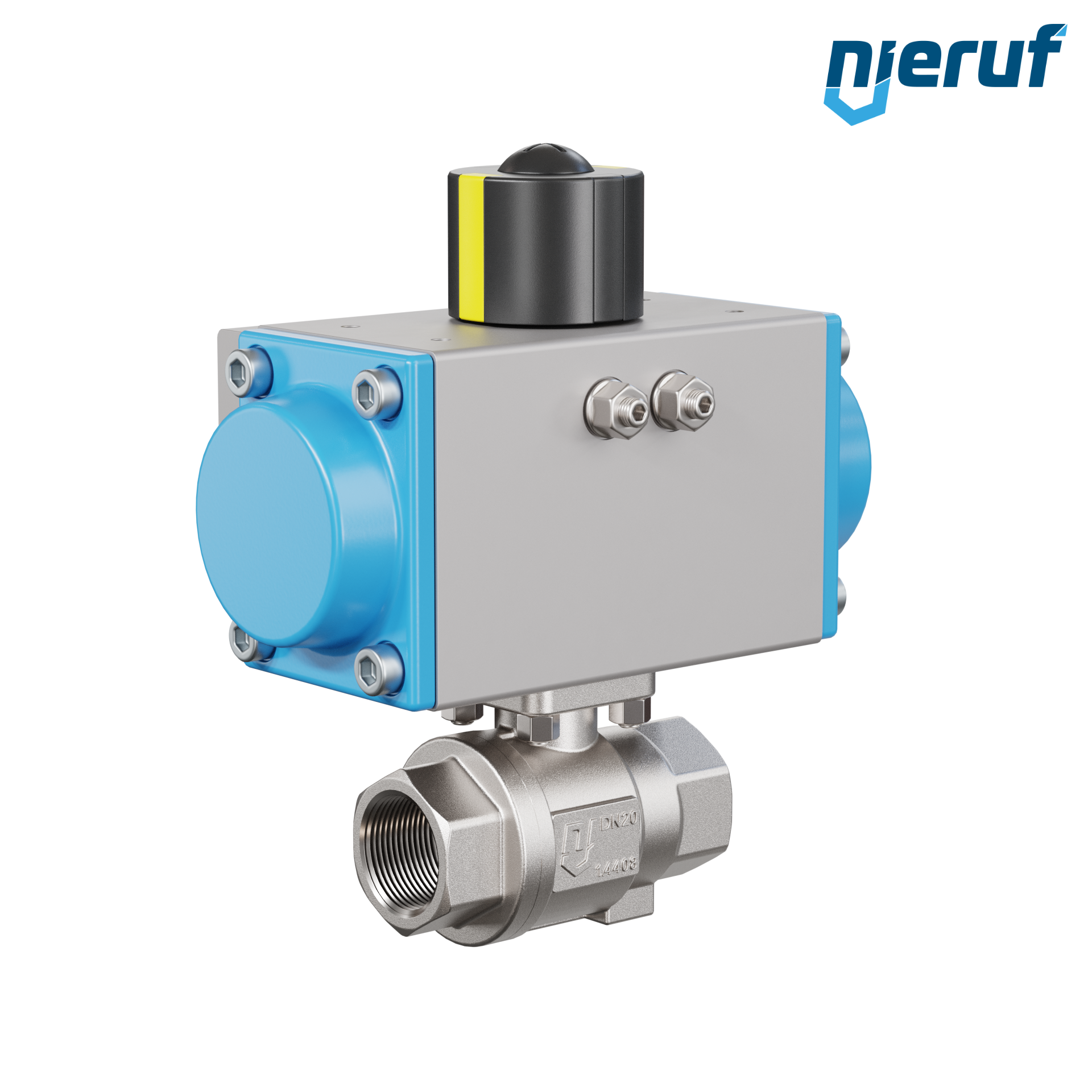 valvola a sfera pneumatica DN20 - 3/4" pollici azionamento rotativo a effetto semplice apertura a molla PK02