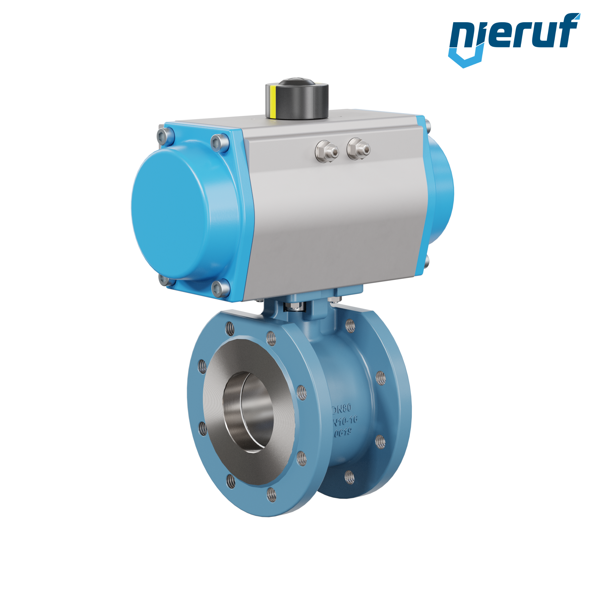 valvola a sfera flangiata dal design compatto DN80 PK06 azionamento rotativo pneumatico a semplice effetto apertura a molla