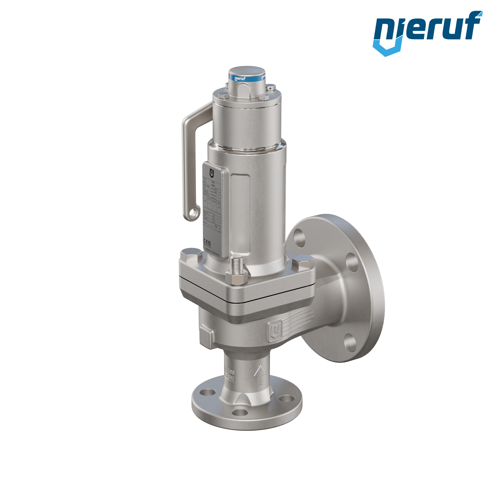 valvola di sicurezza flangiata ASME fluidi liquidi a tenuta di gas ANSI 150 DN25 1" x 2" SF04, acciaio inossidabile, FFKM, dispositivo di sollevamento con leva