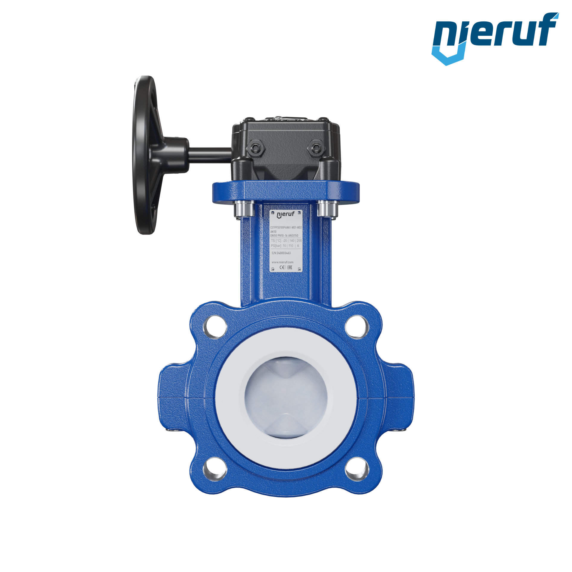 valvola a farfalla PFA PTFE AK10 DN50 ANSI150 volantino manuale inserto in FKM