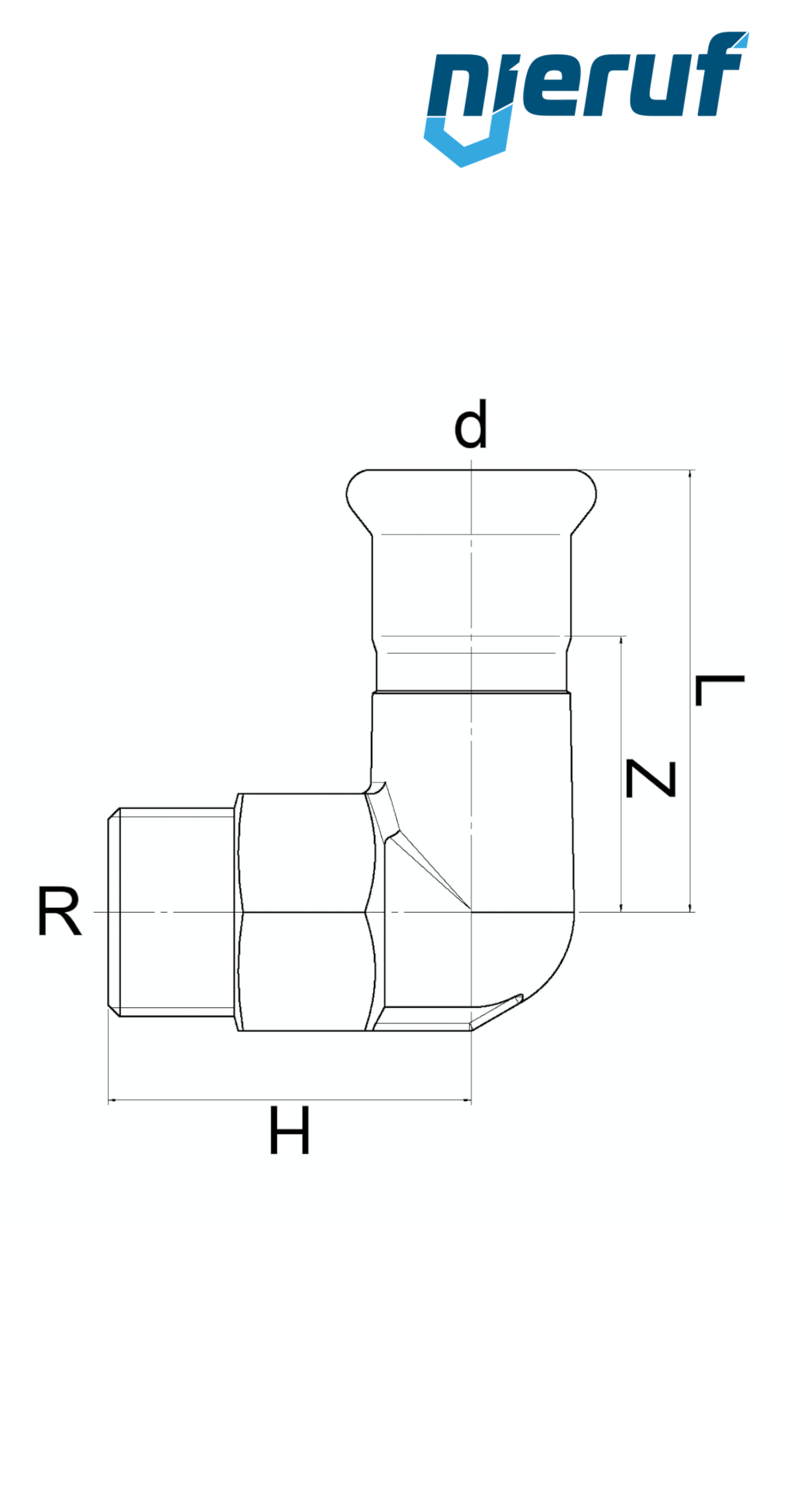 Codo de transición 90° Pressfitting H DN20 - 22,0 mm rosca macho 3/4" acero inoxidable