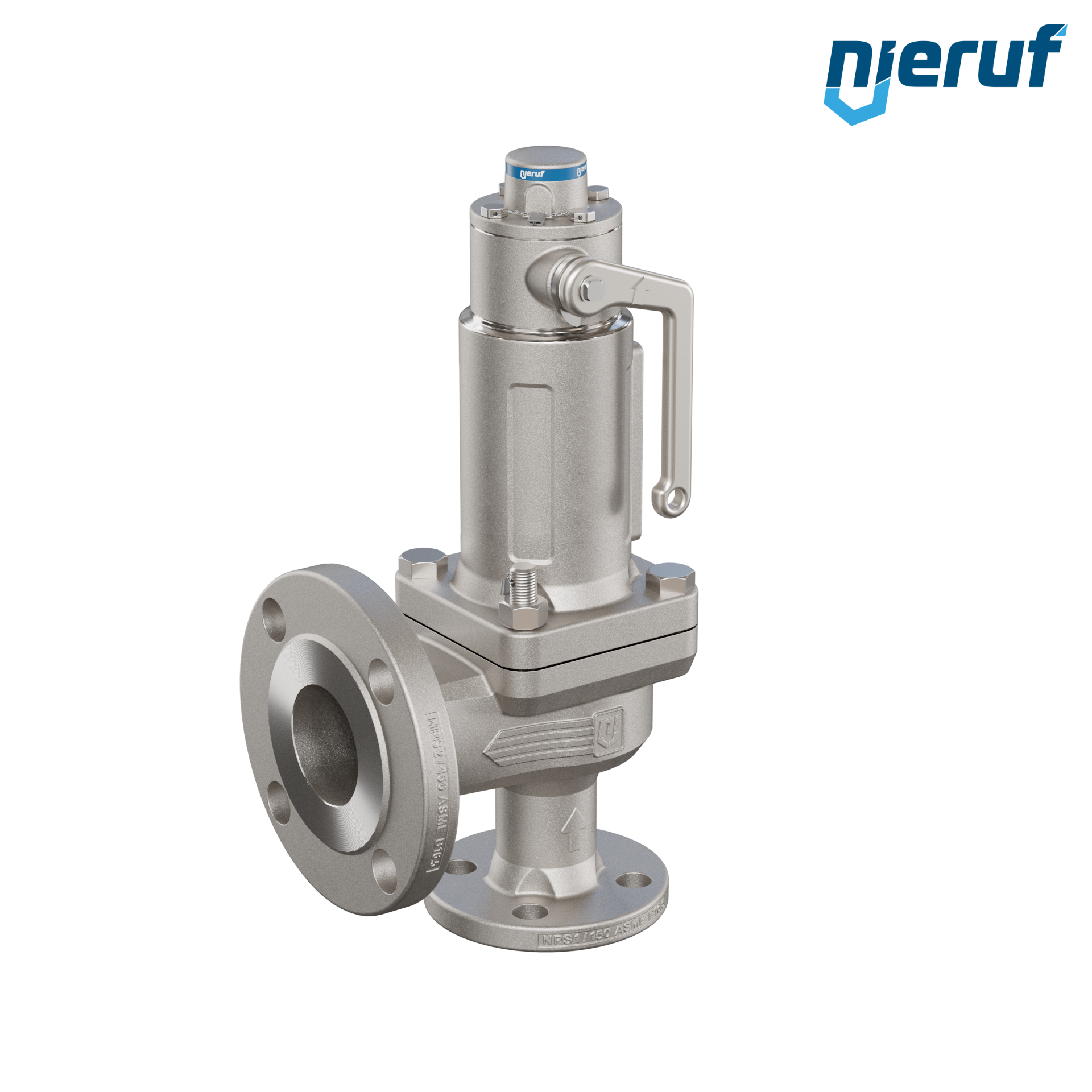 valvola di sicurezza flangiata ASME fluidi liquidi a tenuta di gas ANSI 150 DN25 1" x 2" SF07, acciaio, FFKM, dispositivo di sollevamento con leva