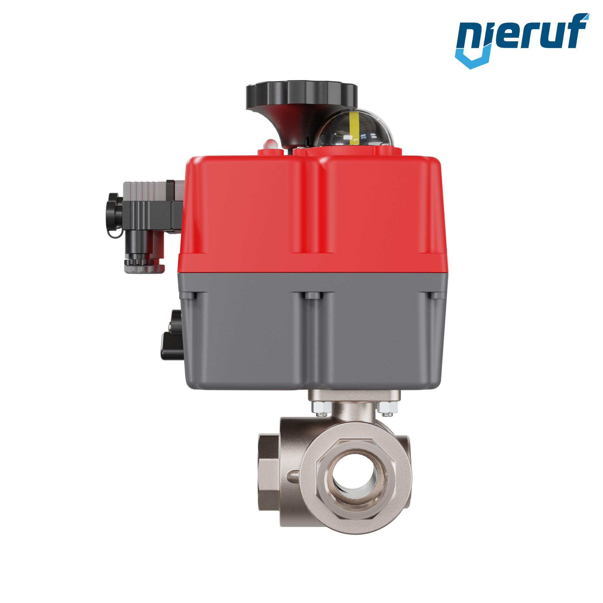valvola a sfera a 3 vie con attuatore elettrico 24-240V DN25 - 1" pollici ottone a passaggio totale con incavo a forma di T