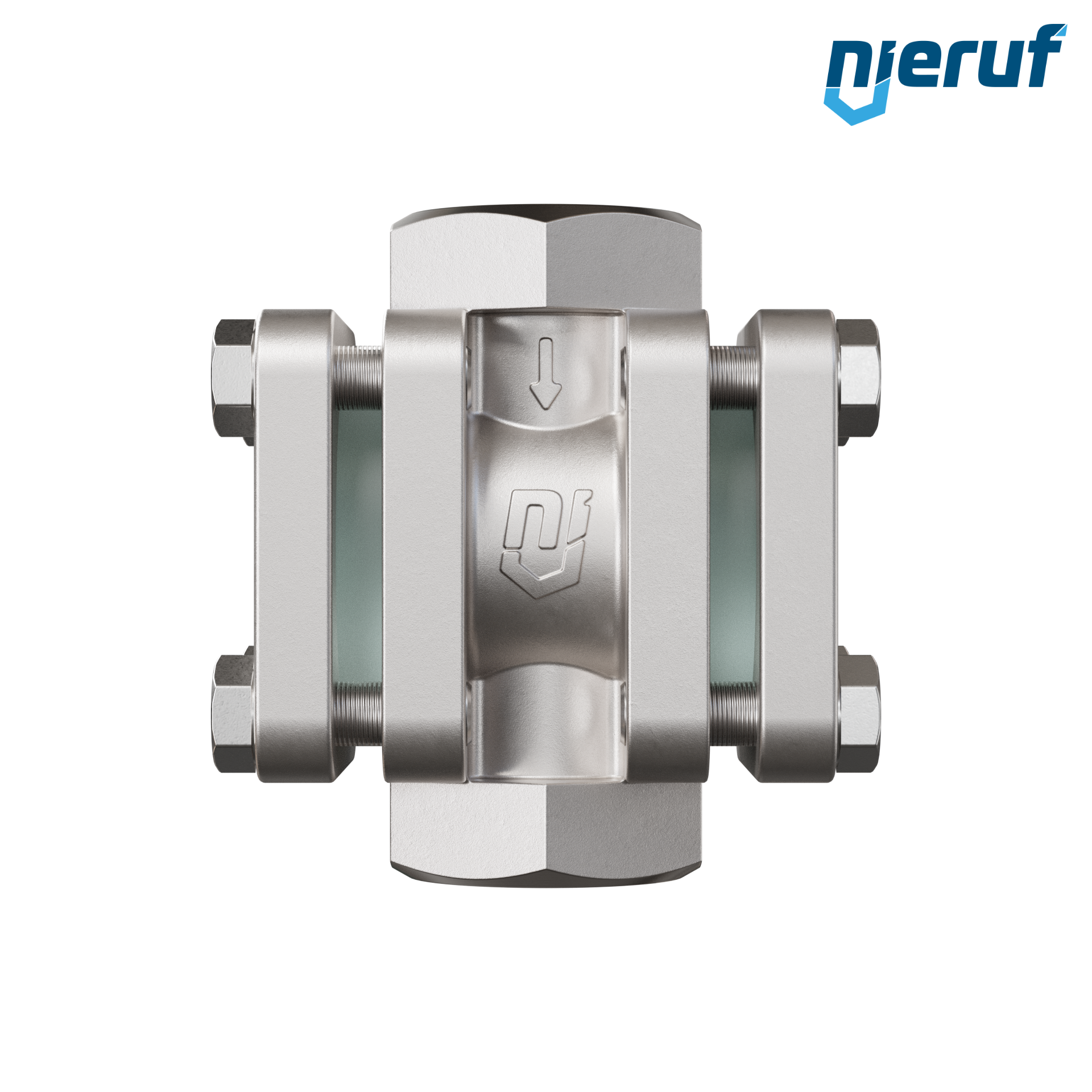 Specola visiva di osservazione G 1 1/4" pollici acciaio inossidabile AISI 316 40 bar filettatura interna BSP vetro borosilicato versione con rotore in PTFE