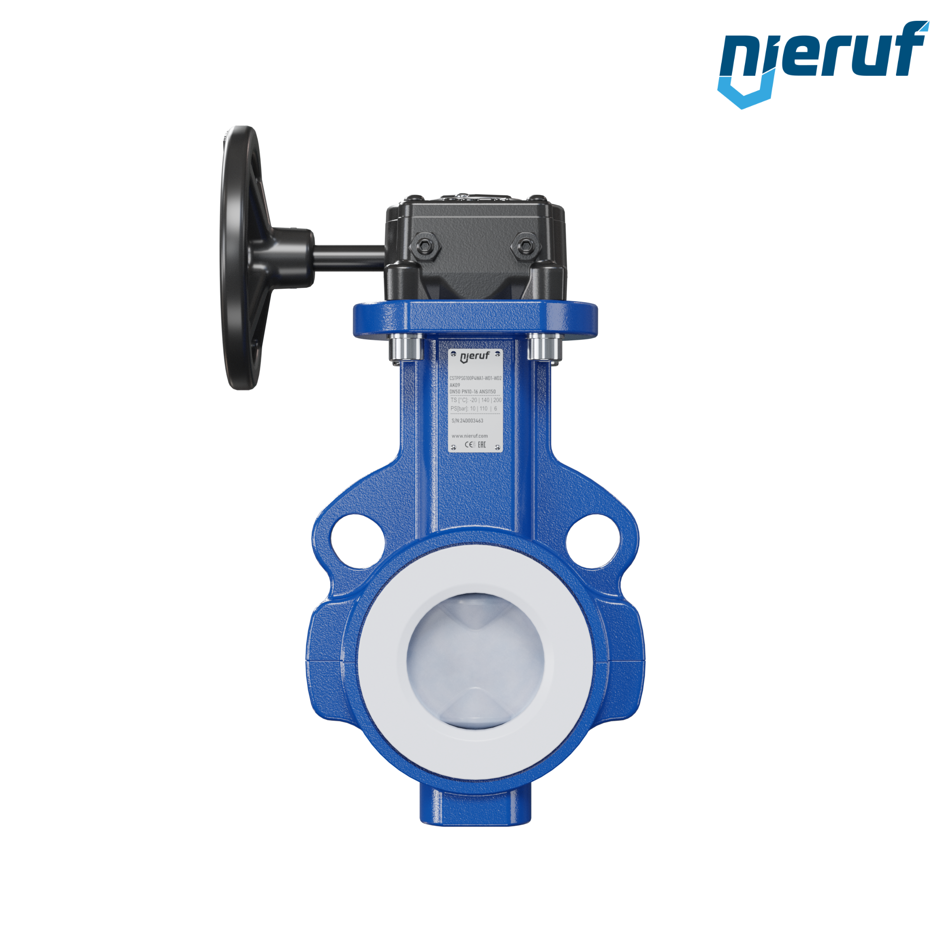 valvola a farfalla PFA PTFE AK09 DN50 ANSI150 volantino manuale inserto in FKM