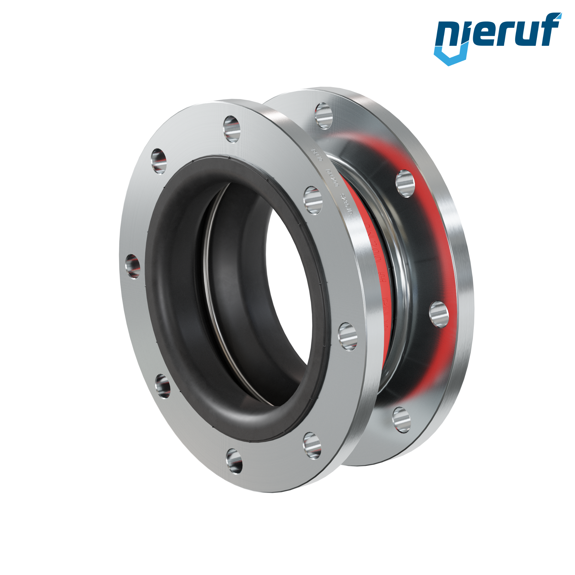 Compensatore in gomma per acqua potabile con anello di supporto per vuoto DN200 PN10 tipo KP04 flange in acciaio EPDM