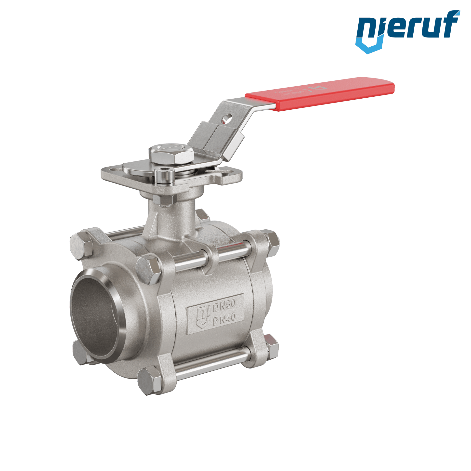 Valvola a sfera in acciaio inossidabile a 3 pezzi GK20 con una flangia per automazione conforme alla norma DIN ISO 5211 DN50 a saldare