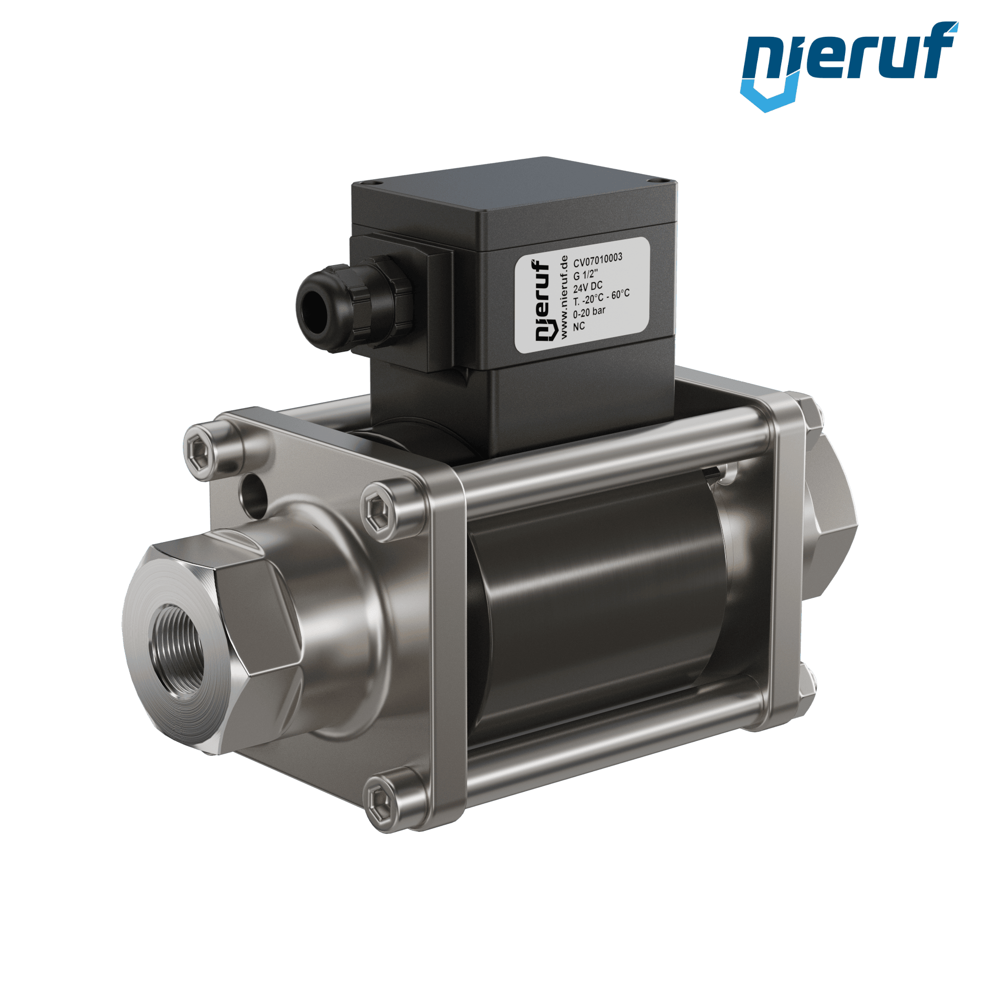 Zawór współosiowy ATEX CV07 1/2" cala GW - DN15 stal nierdzewna 24V DC NC