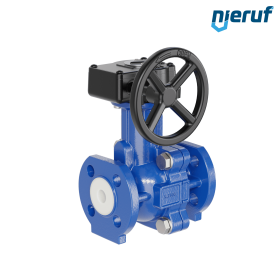 PFA-Flanschkugelhahn FK13 DN15 - 1/2" Zoll PN10/16 aus Sphäroguss mit Handgetriebe
