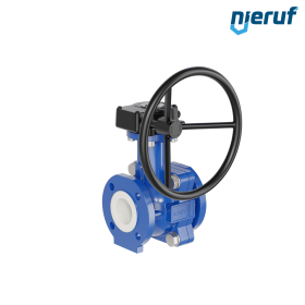 PFA-Flanschkugelhahn FK13 DN65 - 2 1/2" Zoll ANSI 150 aus Sphäroguss mit Handgetriebe