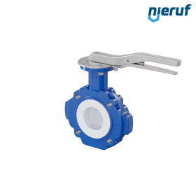 PFA-Absperrklappe PTFE AK10 DN65 ANSI150 Rasthebel FKM Einlage